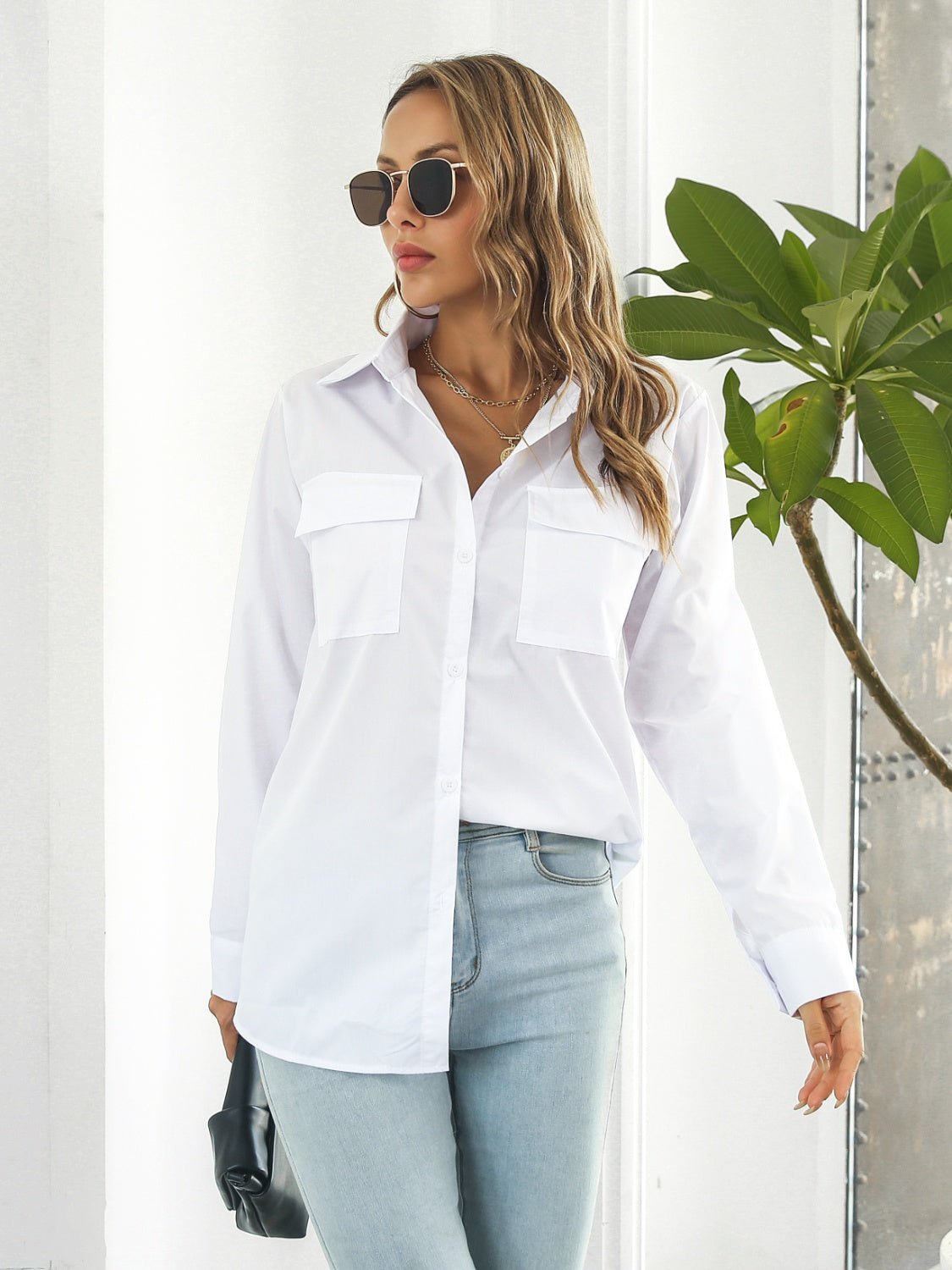 Collared Neck Buttoned Shirt with Pockets - Lana Art Sweden