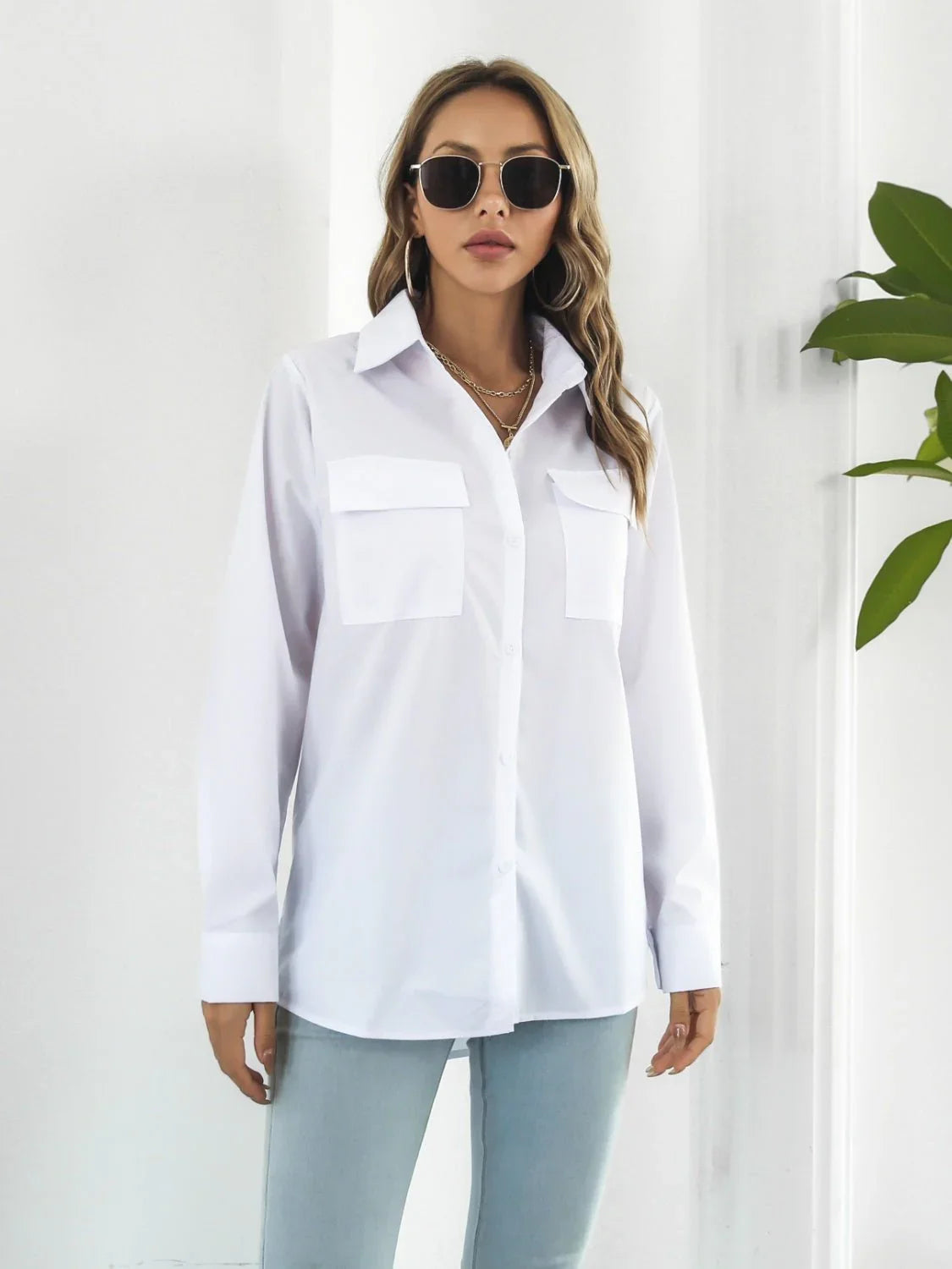 Collared Neck Buttoned Shirt with Pockets - Lana Art Sweden