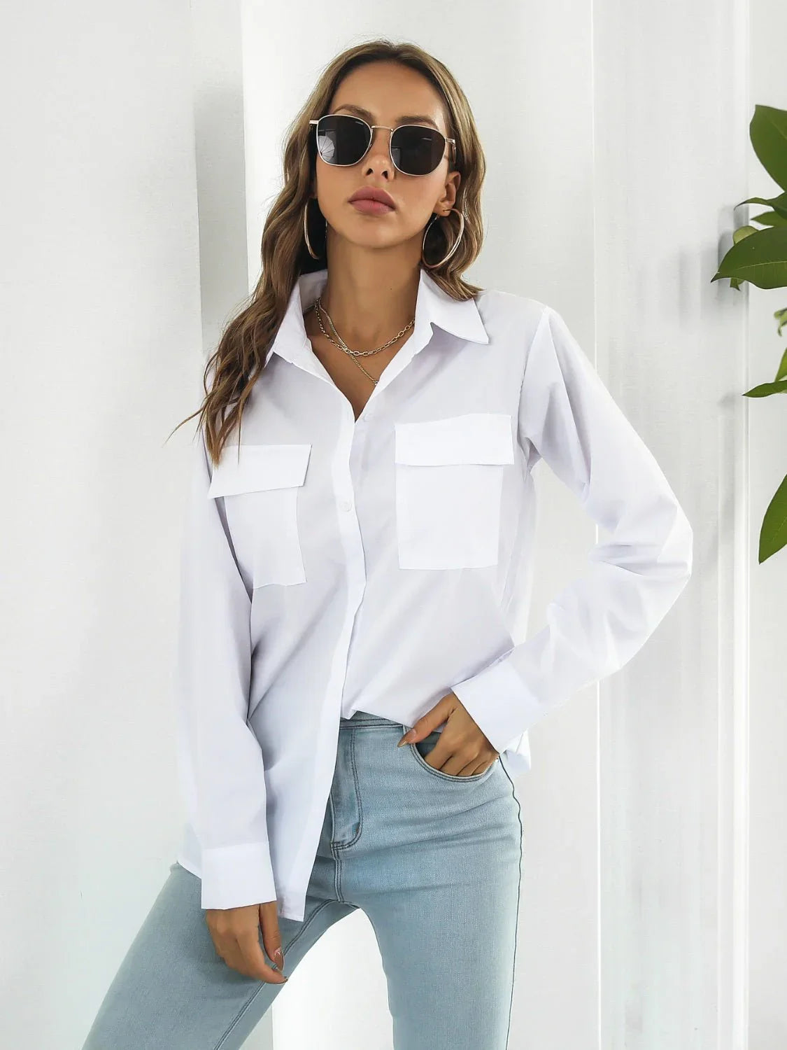 Collared Neck Buttoned Shirt with Pockets - Lana Art Sweden