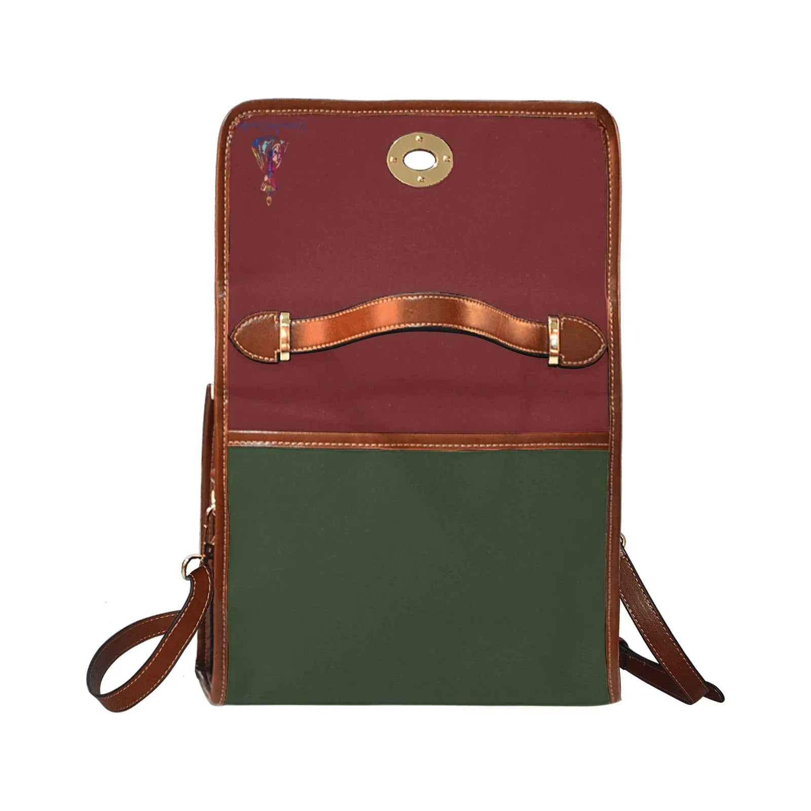 Color blocks Burgundy Teal Waterproof Shoulder Strap Canvas Bag - Lana Art Sweden