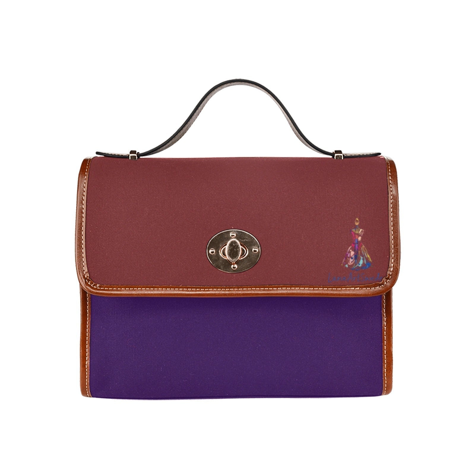 Color blocks Burgundy Teal Waterproof Shoulder Strap Canvas Bag - Lana Art Sweden