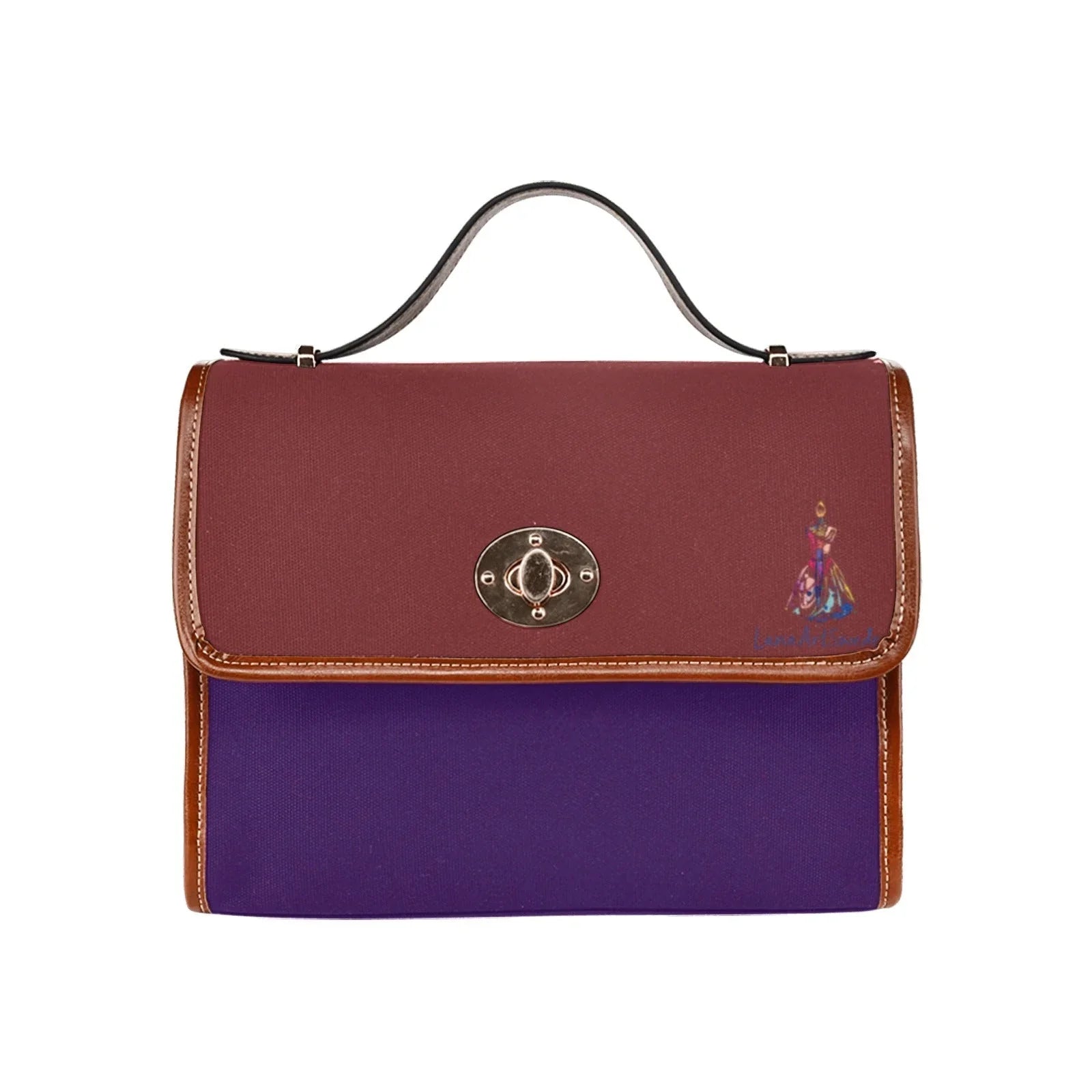 Color blocks Burgundy Teal Waterproof Shoulder Strap Canvas Bag - Lana Art Sweden