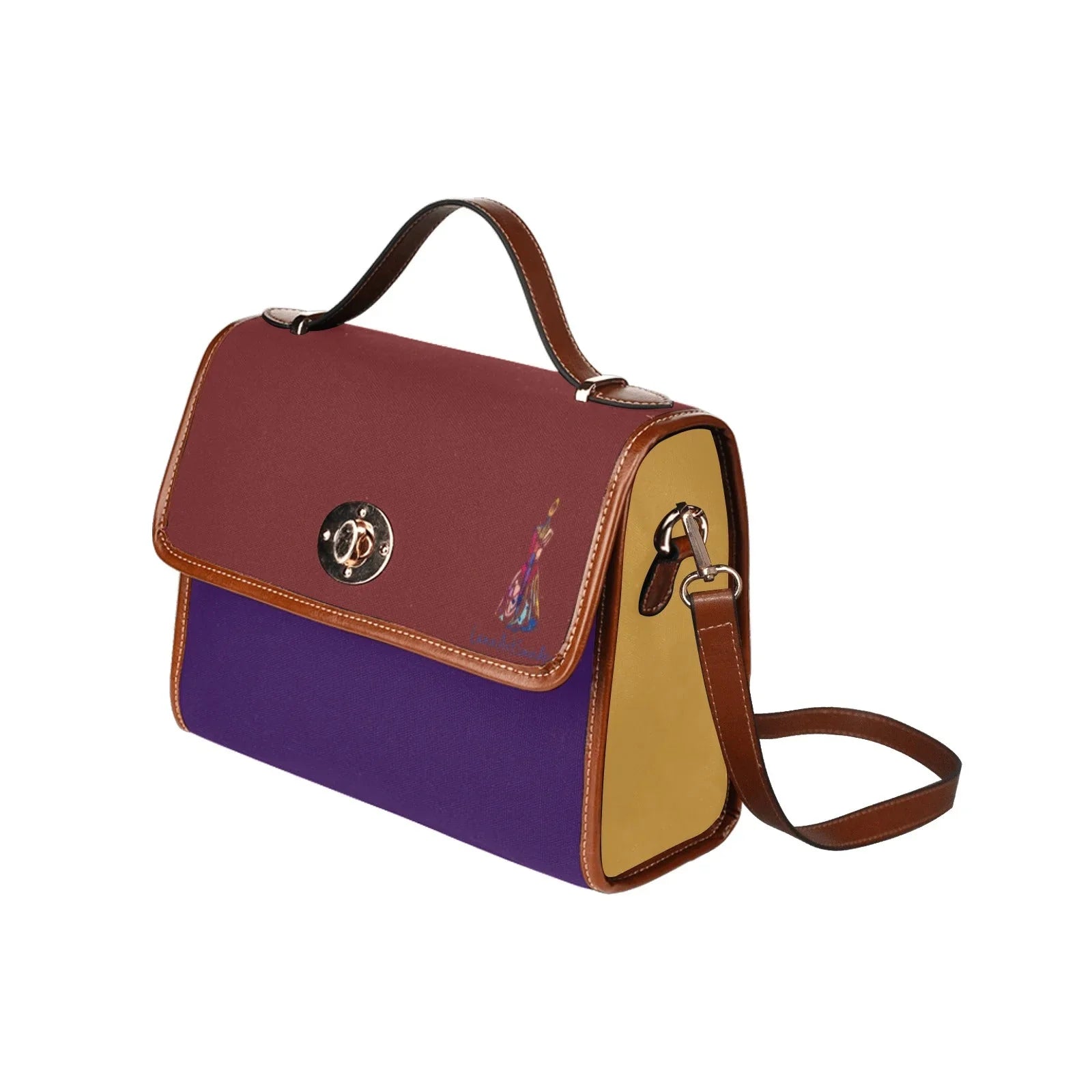 Color blocks Burgundy Teal Waterproof Shoulder Strap Canvas Bag - Lana Art Sweden