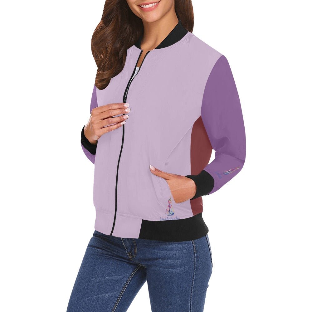 Color blocks Lilac Burgundy All Over Print Bomber Jacket for Women - Lana Art Sweden
