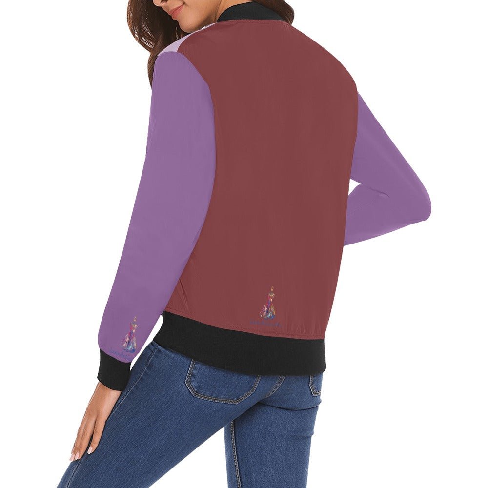 Color blocks Lilac Burgundy All Over Print Bomber Jacket for Women - Lana Art Sweden