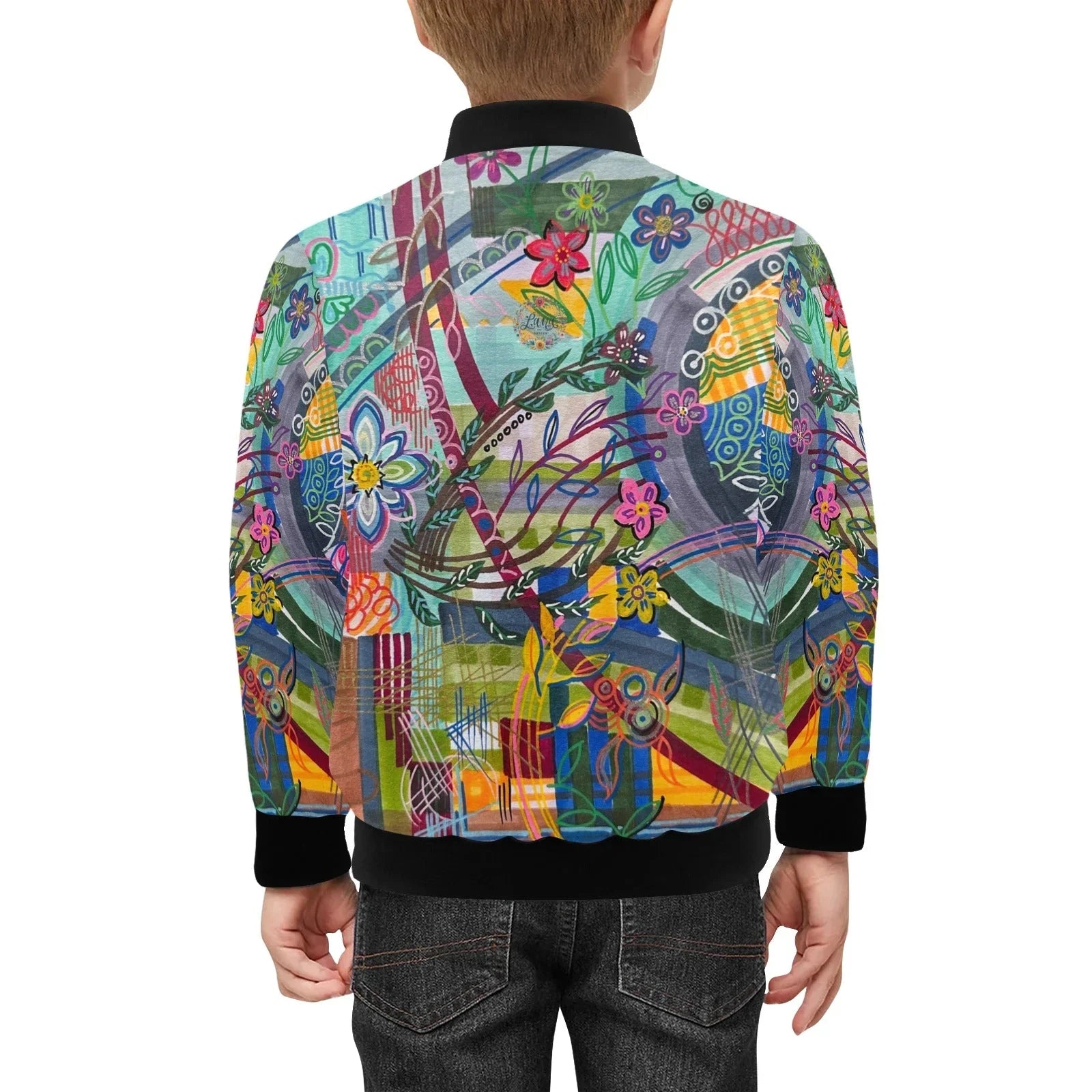 Colorful Currents Tilly Kids' Bomber Jacket with Pockets (Model H40) - Lana Art Sweden