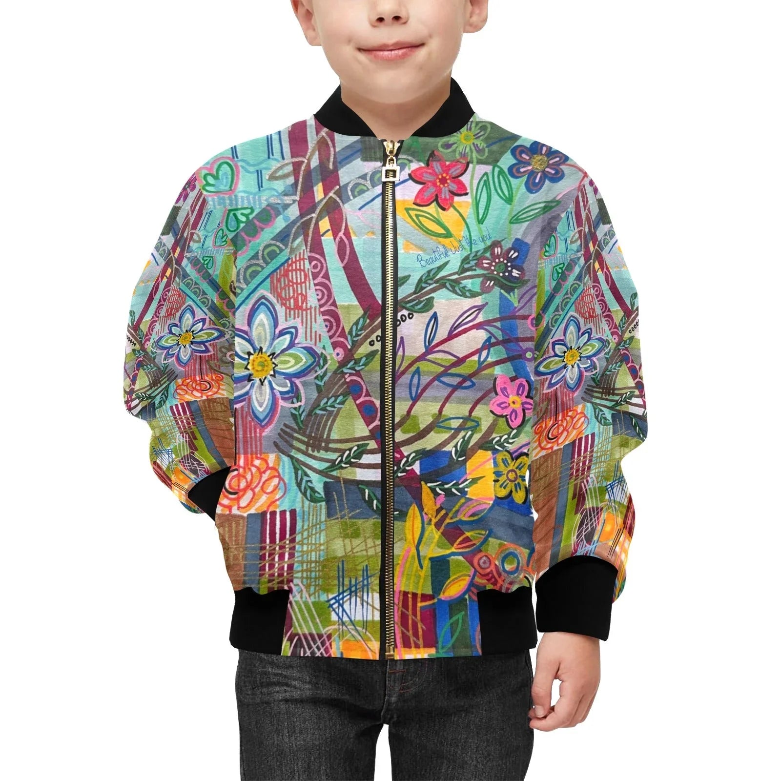 Colorful Currents Tilly Kids' Bomber Jacket with Pockets (Model H40) - Lana Art Sweden