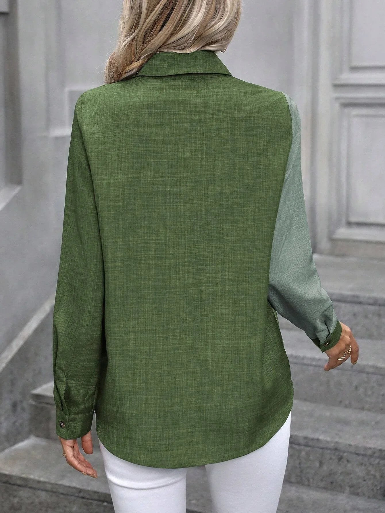 Contrast Collared Neck Long Sleeve Shirt - Lana Art Sweden