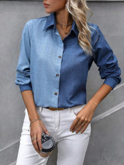 Contrast Collared Neck Long Sleeve Shirt - Lana Art Sweden