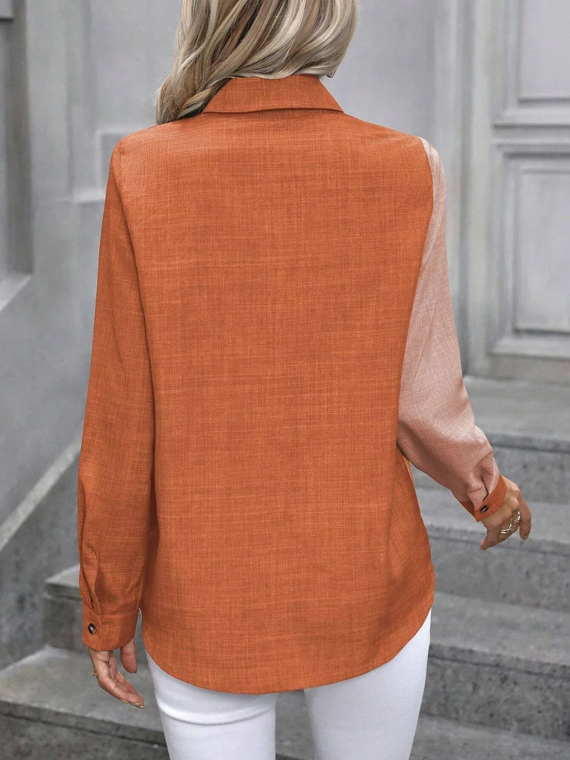 Contrast Collared Neck Long Sleeve Shirt - Lana Art Sweden