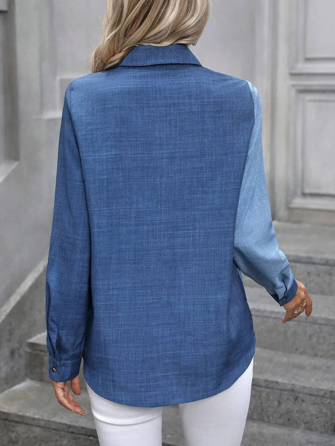Contrast Collared Neck Long Sleeve Shirt - Lana Art Sweden