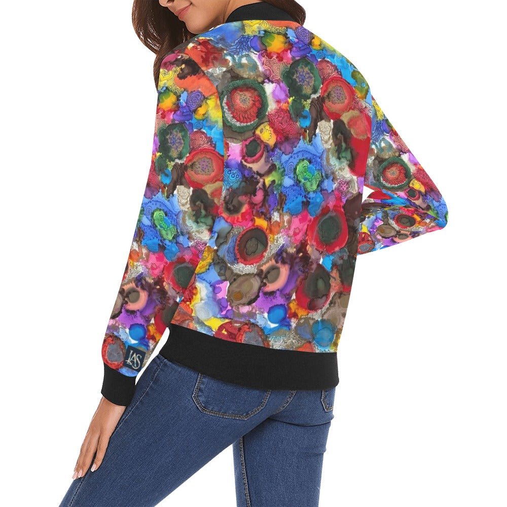 Cosmic Blooms Bomber Jacket for Women - Lana Art Sweden