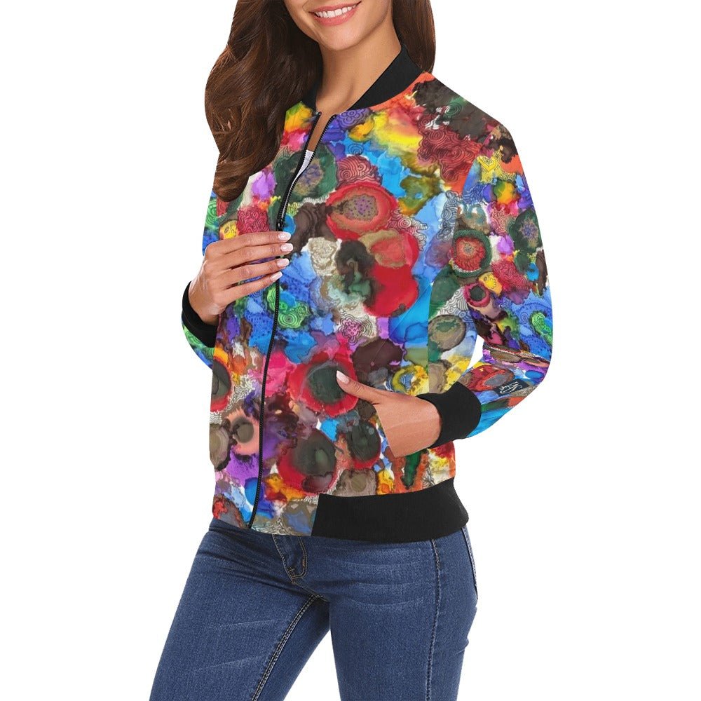 Cosmic Blooms Bomber Jacket for Women - Lana Art Sweden