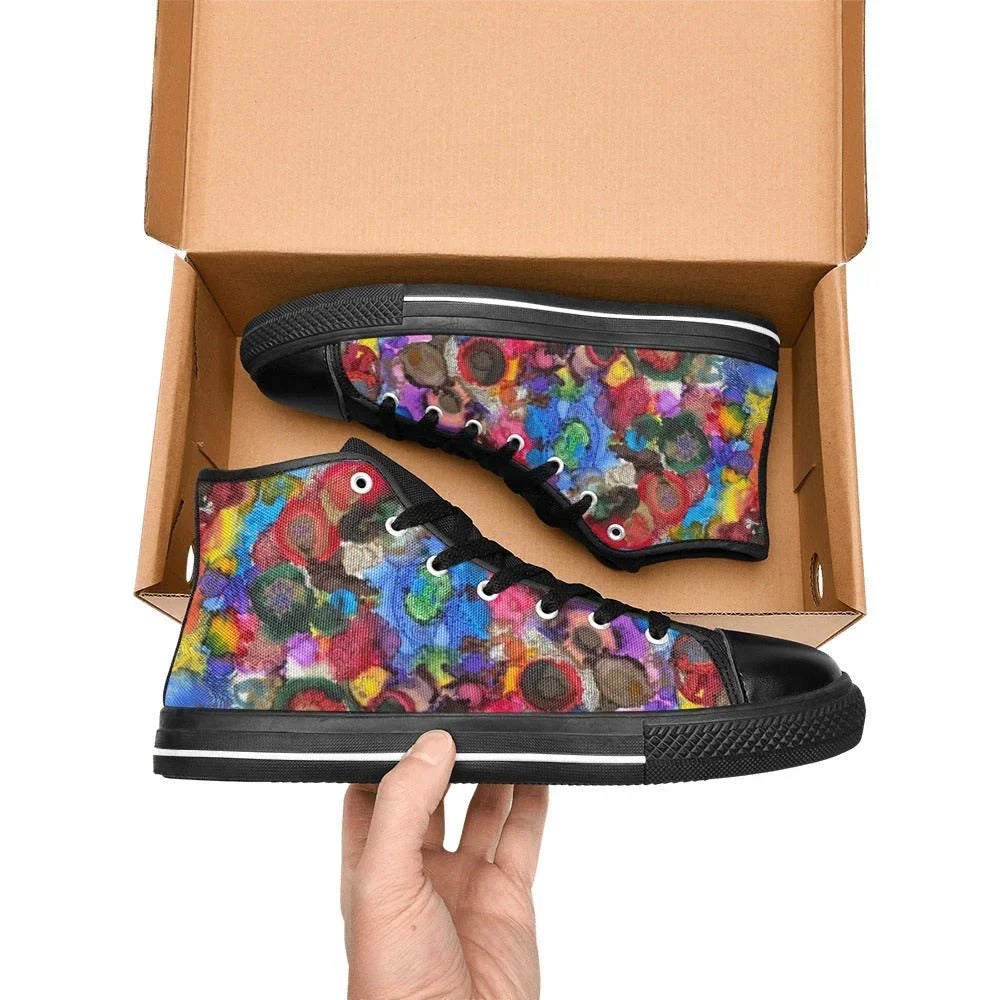 Cosmic Blooms Kids' High Top Canvas Shoes - Lana Art Sweden
