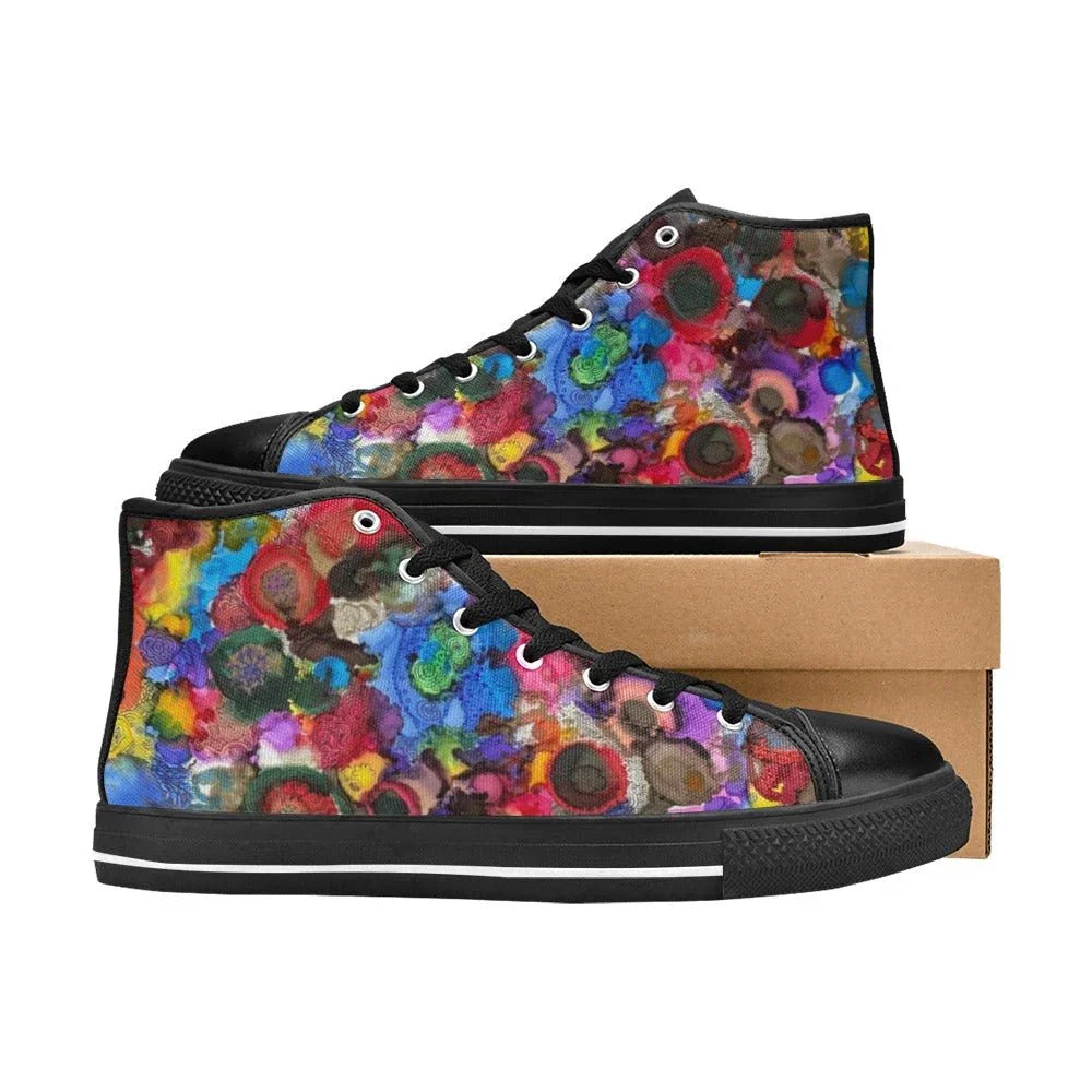Cosmic Blooms Kids' High Top Canvas Shoes - Lana Art Sweden