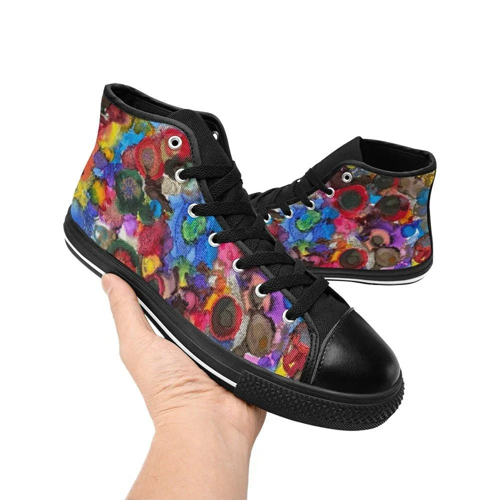 Cosmic Blooms Kids' High Top Canvas Shoes - Lana Art Sweden