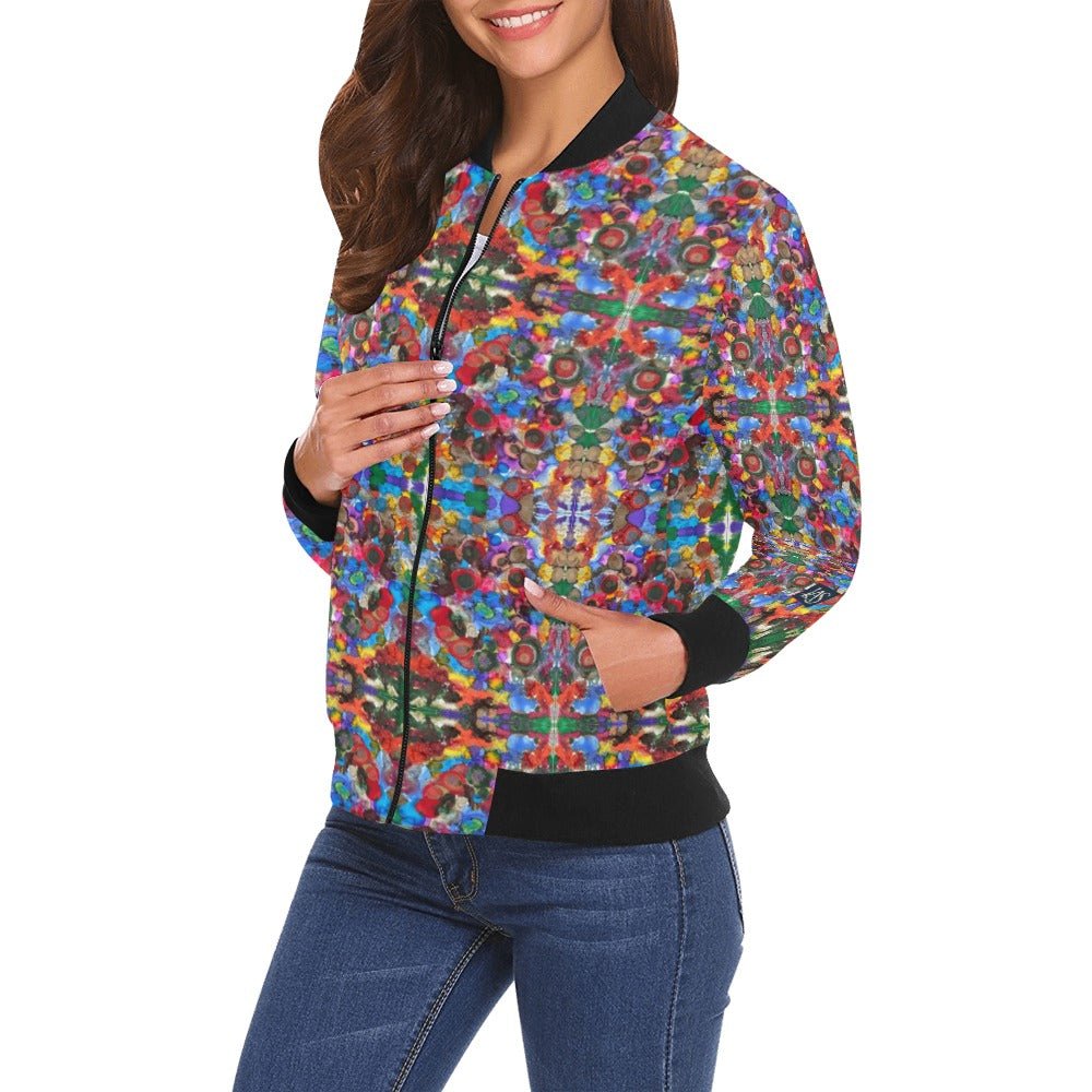 Cosmic Blooms Mega Bomber Jacket for Women - Lana Art Sweden