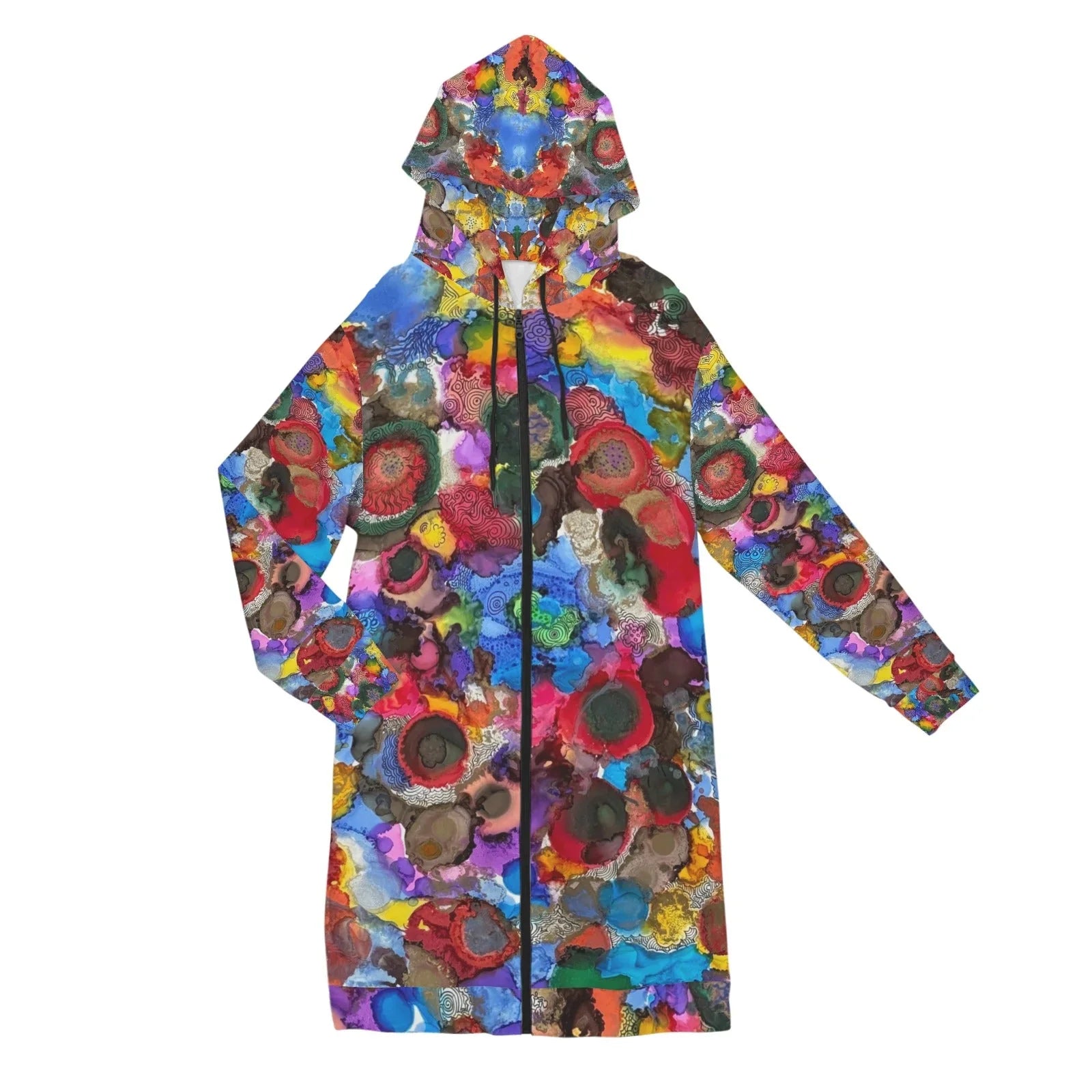 Cosmic Blooms Women's Long Hooded Jacket - Lana Art Sweden
