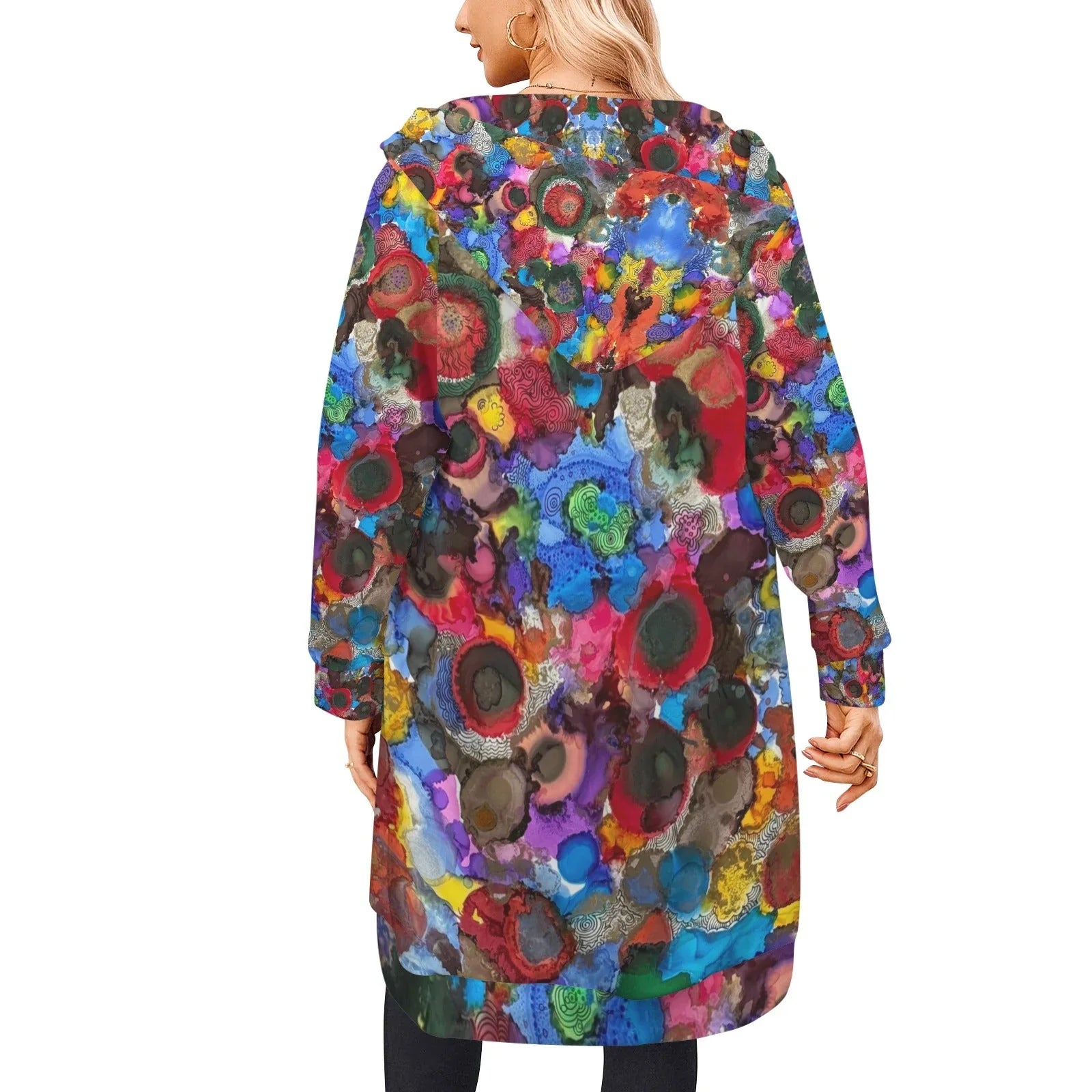 Cosmic Blooms Women's Long Hooded Jacket - Lana Art Sweden