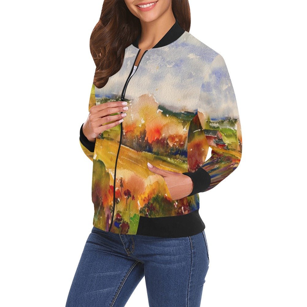Countryside All Over Print Bomber Jacket for Women - Lana Art Sweden