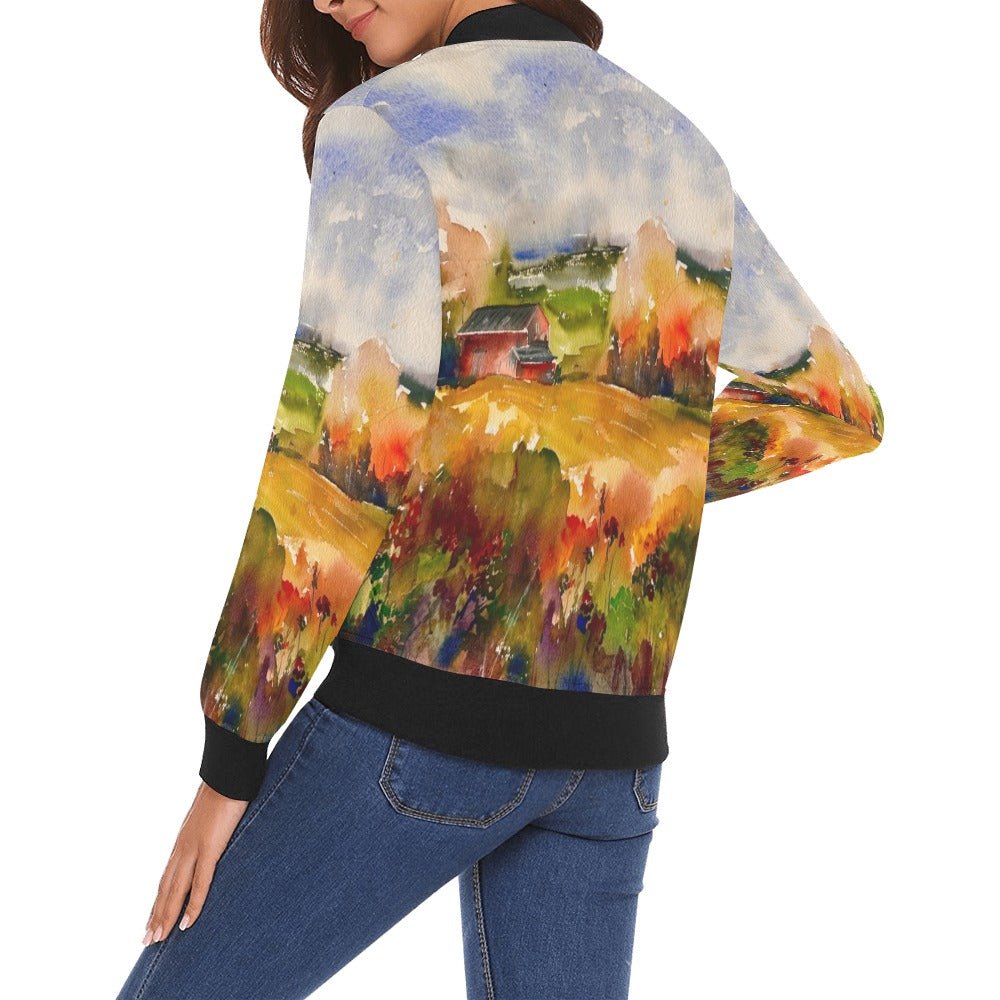 Countryside All Over Print Bomber Jacket for Women - Lana Art Sweden