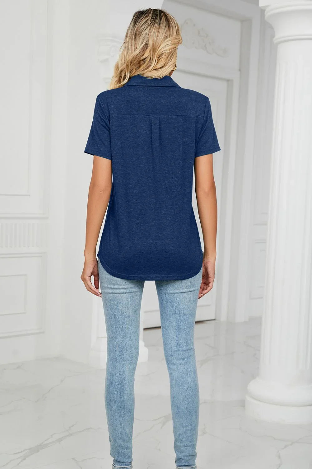 Curved Hem Johnny Collar Polo Shirt - Lana Art Sweden