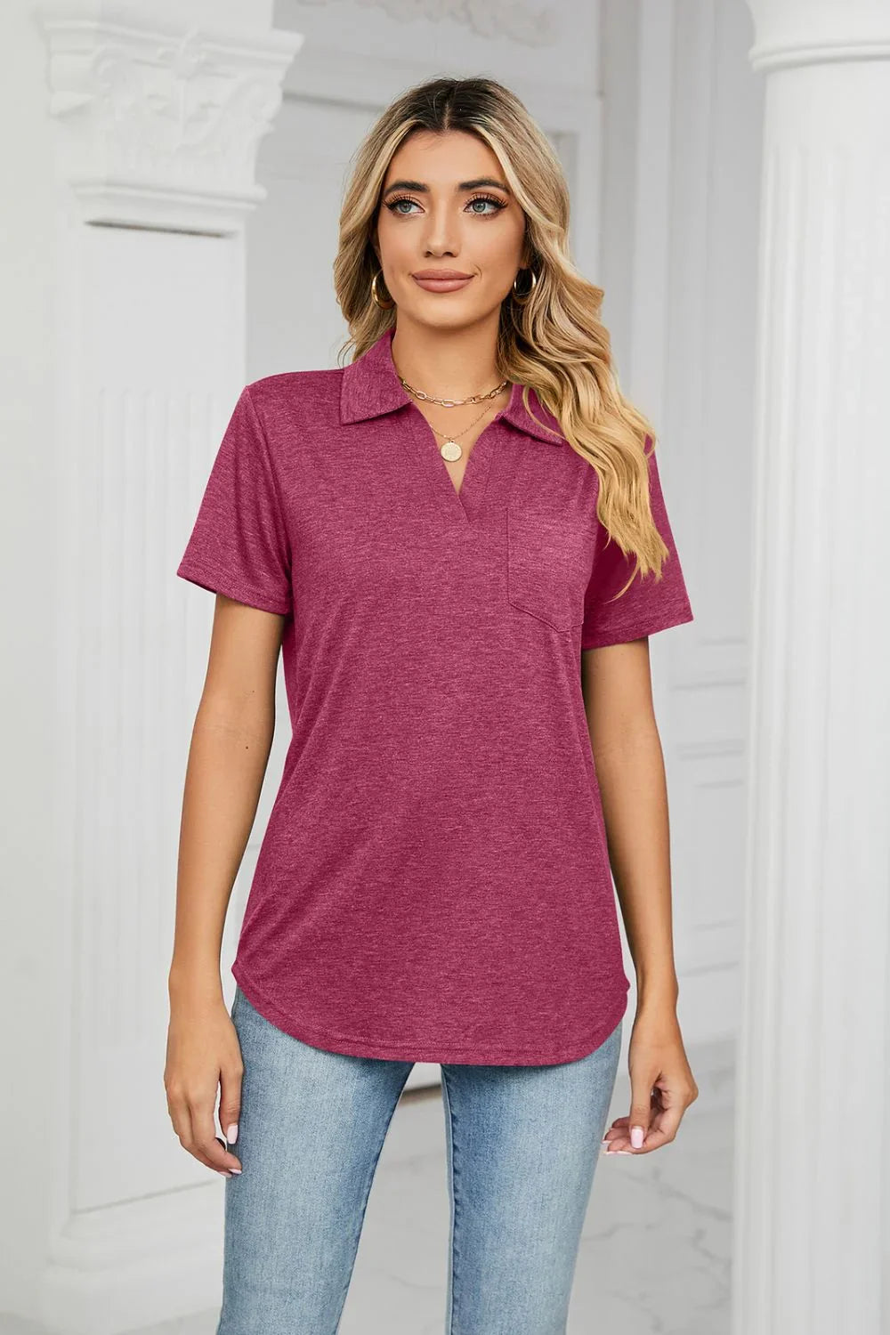 Curved Hem Johnny Collar Polo Shirt - Lana Art Sweden