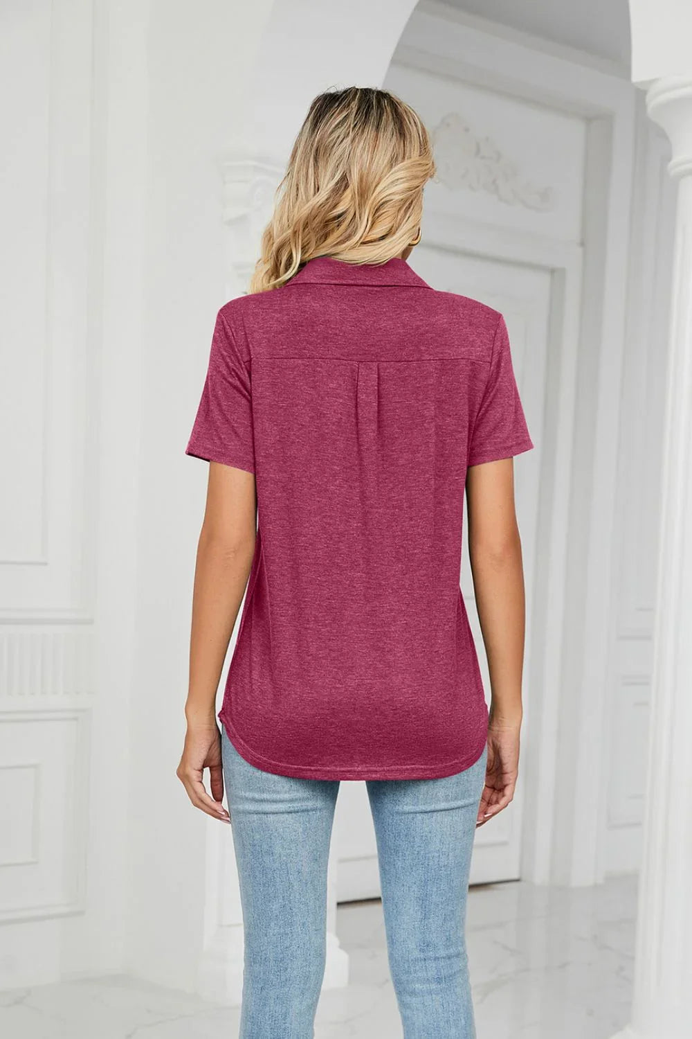 Curved Hem Johnny Collar Polo Shirt - Lana Art Sweden