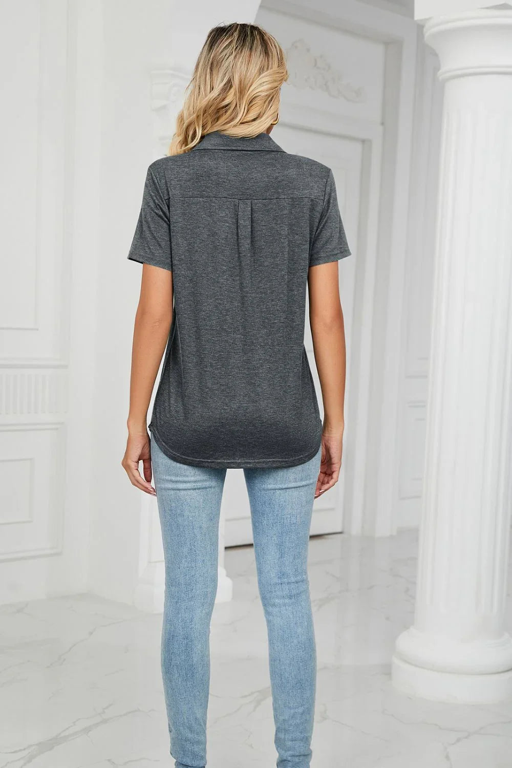 Curved Hem Johnny Collar Polo Shirt - Lana Art Sweden