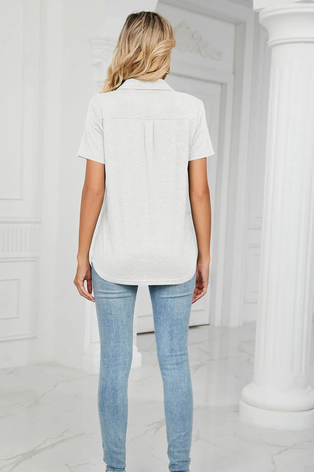 Curved Hem Johnny Collar Polo Shirt - Lana Art Sweden