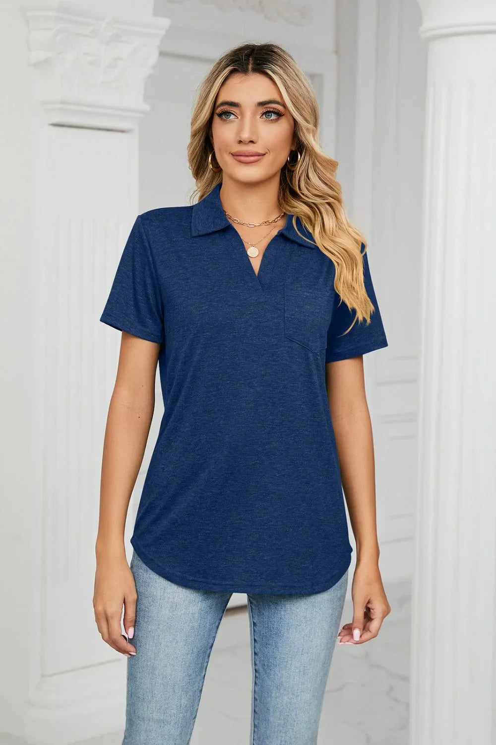Curved Hem Johnny Collar Polo Shirt - Lana Art Sweden