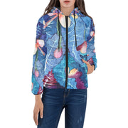 Cyclamen in Blue Women's Padded Hooded Puffer Jacket - Lana Art Sweden