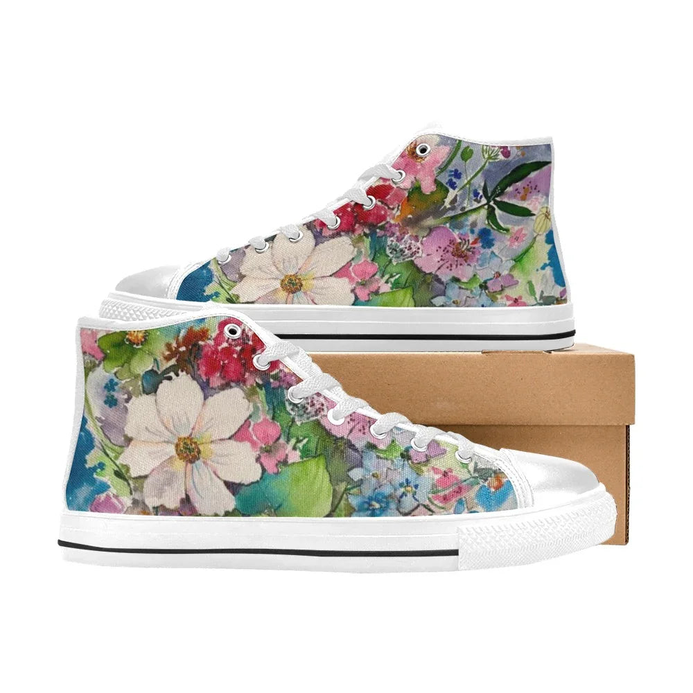 Blumenstrauß Weiß Damen Klassische High Top Canvas Schuhe