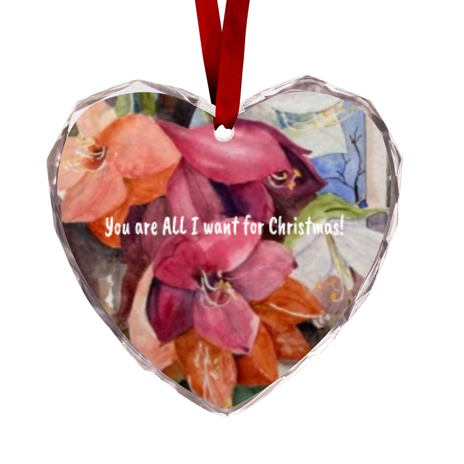 Amaryllis Customizable Christmas Crystal Glass Ornament by LanaArt Sweden, featuring a high-quality crystal glass design with customization options for photos, greetings, and festive designs.