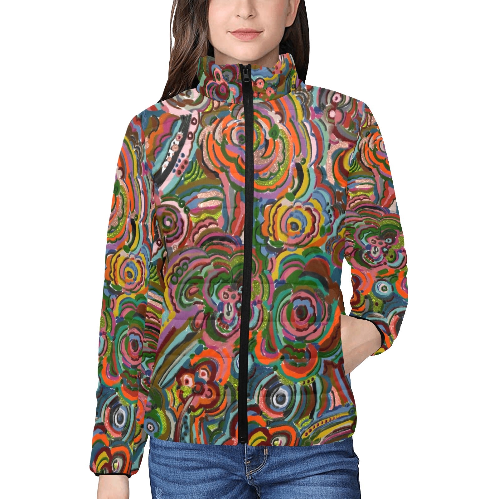 Fall Fiesta Women's Stand Collar Padded Jacket (Model H41)