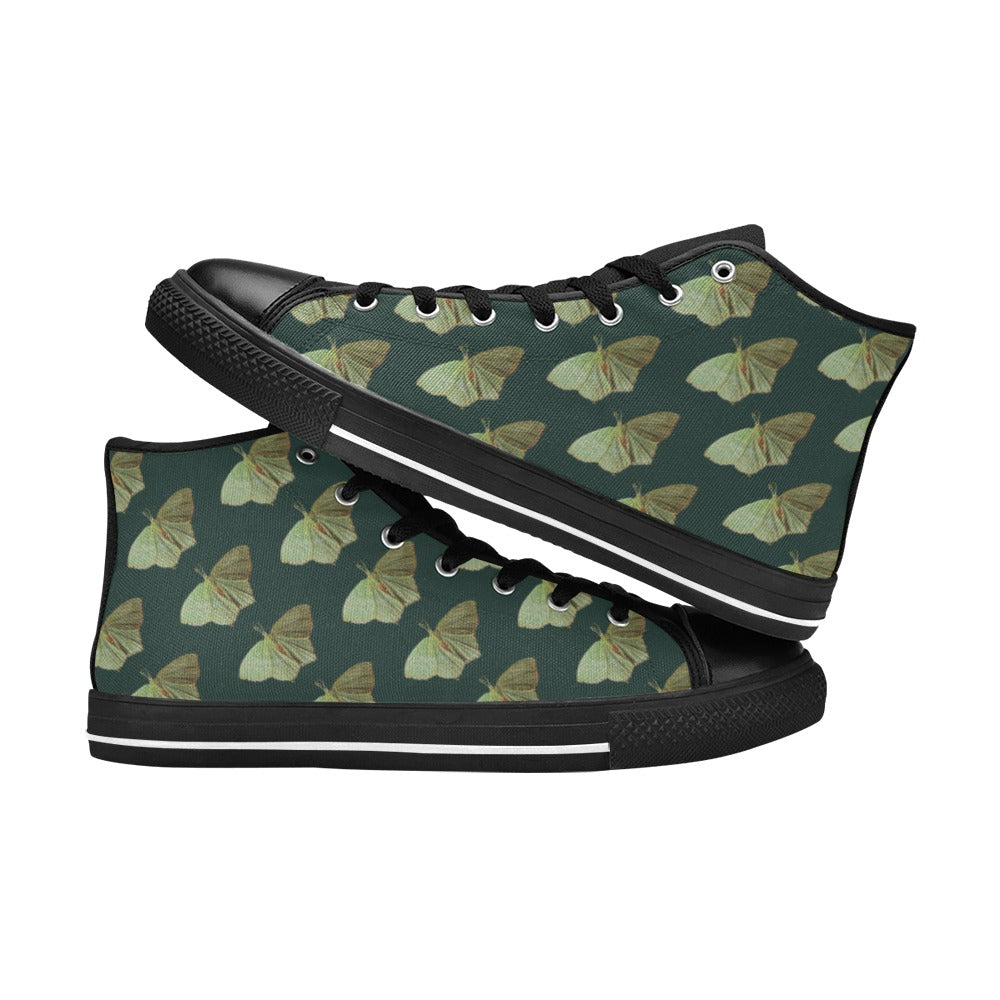 Green Moth Ochre Kids' High Top Canvas Shoes