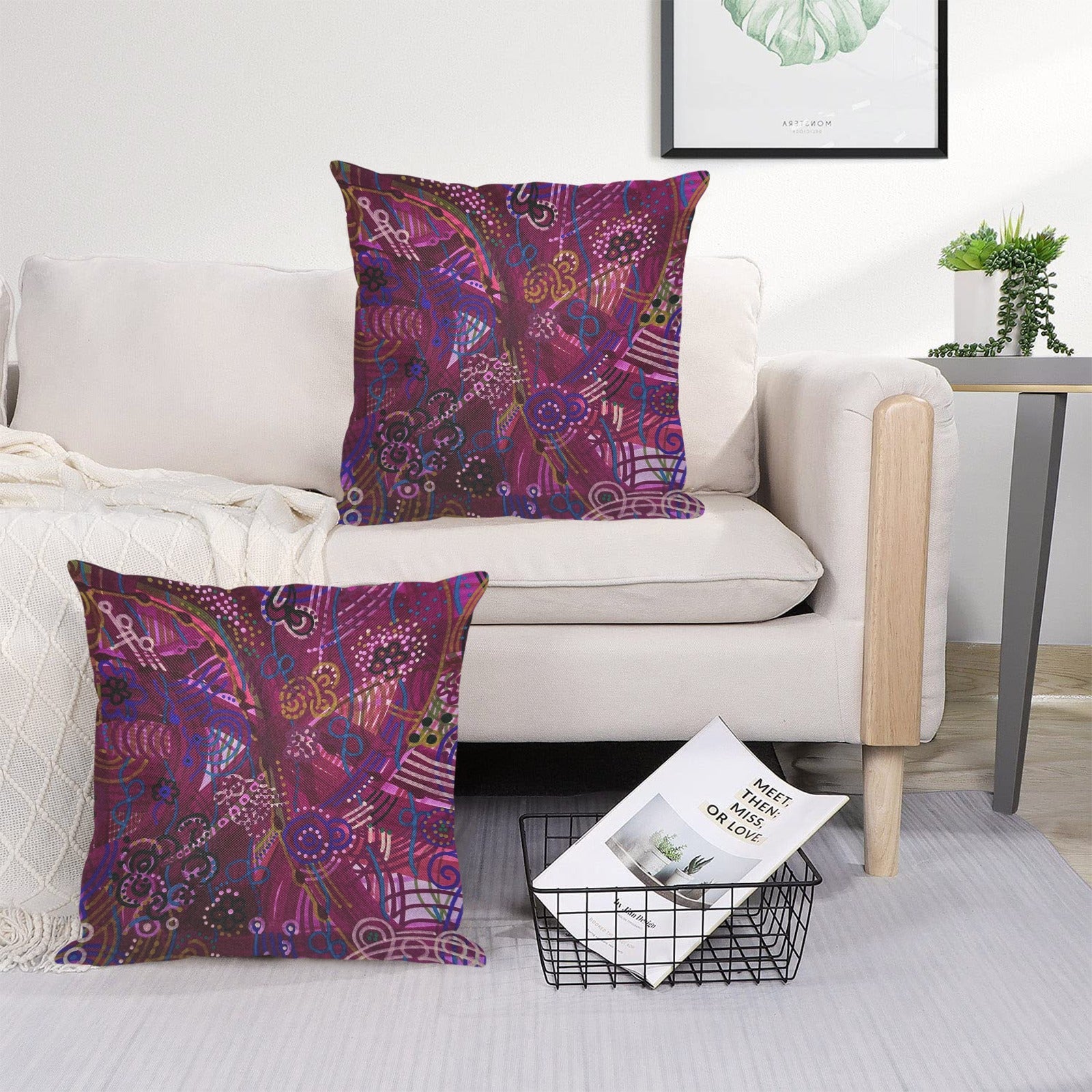 Purple Swirls and Fancy Checkers Linen Zippered Pillowcase 18"x18"(Pack of 2)