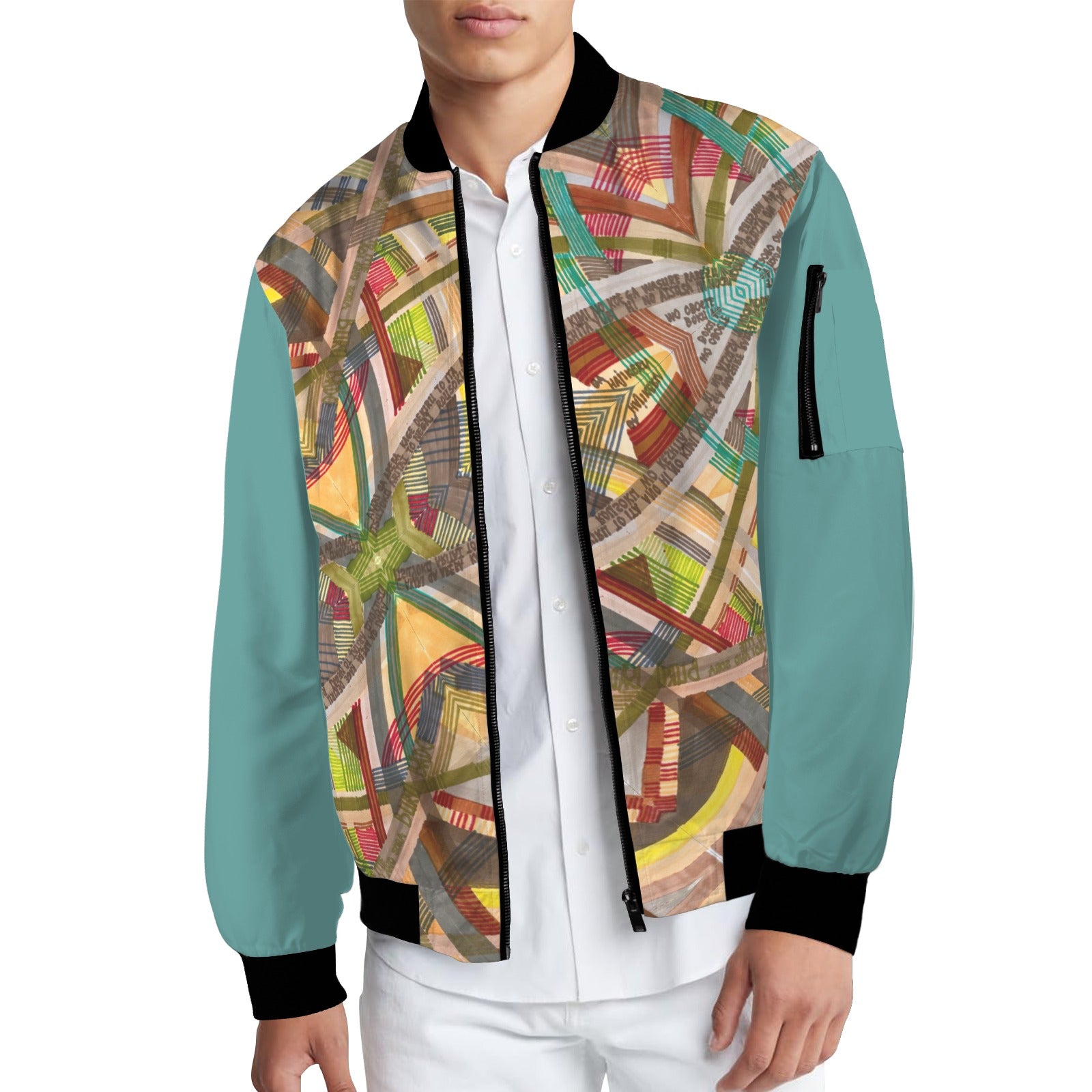 Brown Labyrinth Teal Diagonal Bomber Jacket