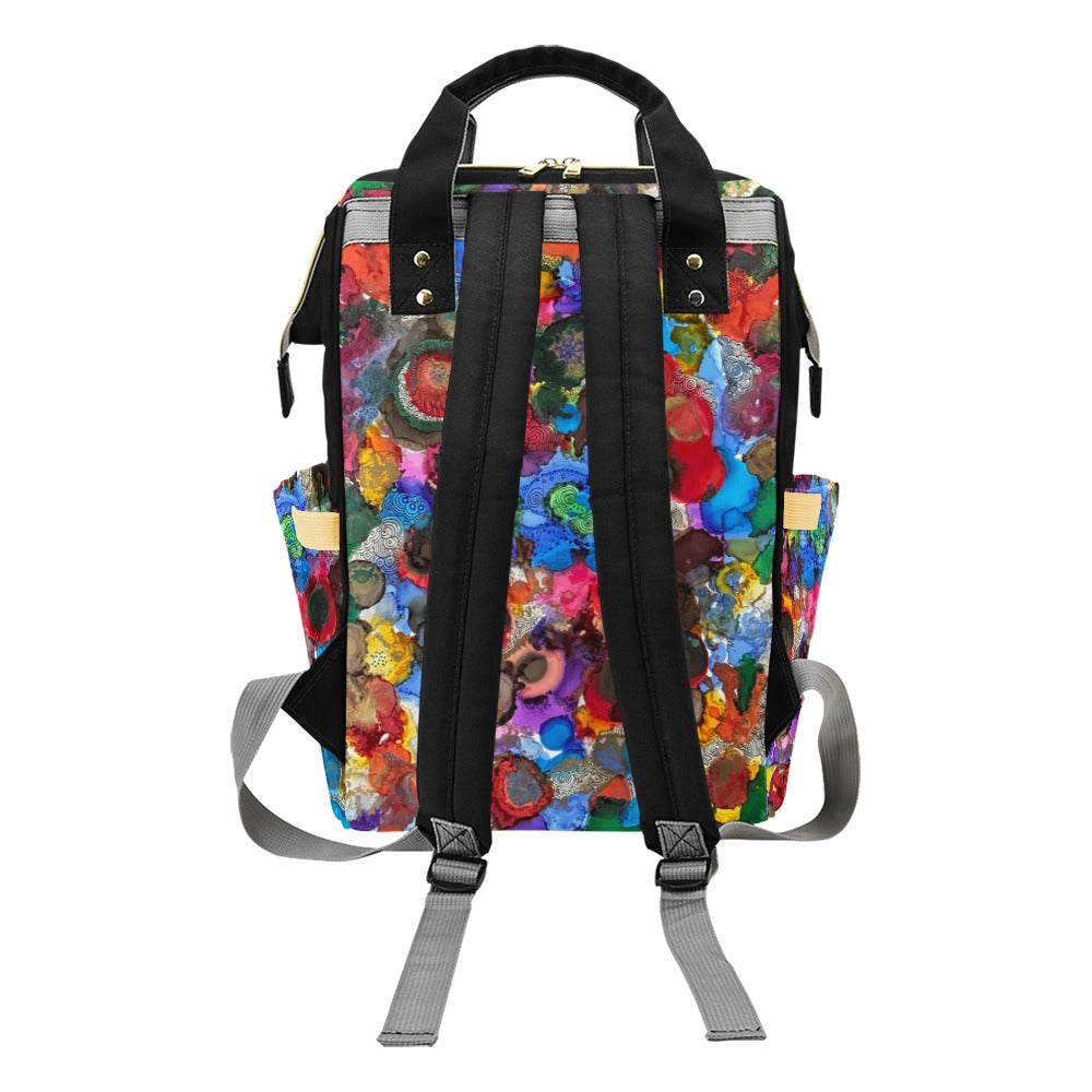 Cosmic Blooms Noir Multi-Function Diaper Backpack/Diaper Bag (Model 1688)