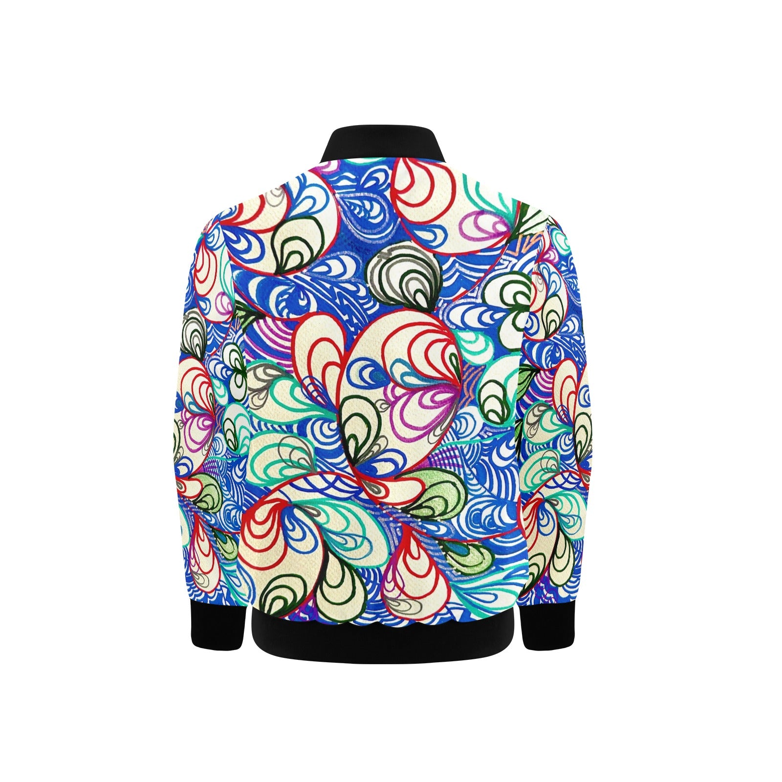 Swirls in Blue Bright Kids' lined My City Bomber Jacket with Pockets