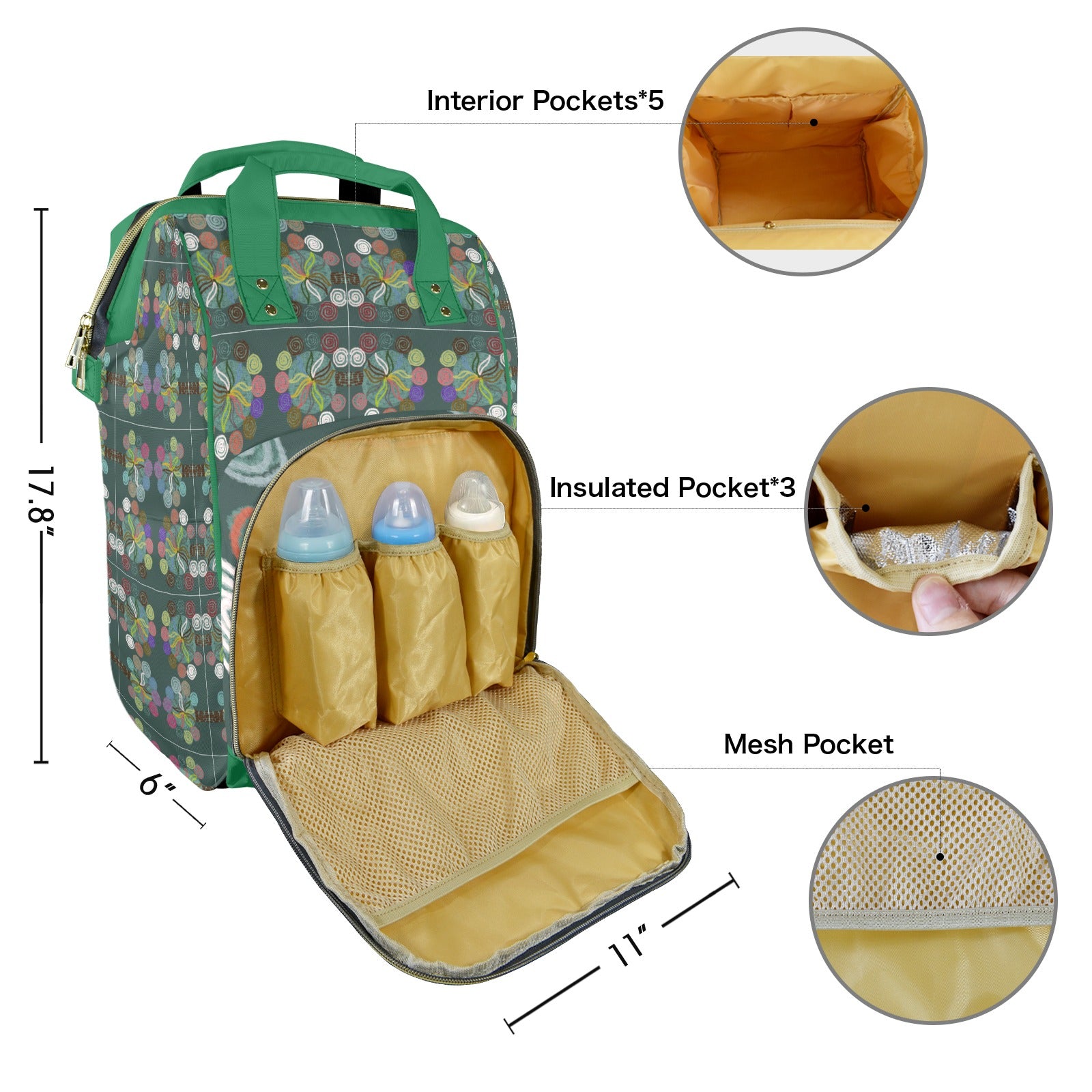 Magic Trees Green Multi-Function Travel Diaper Bag-Large
