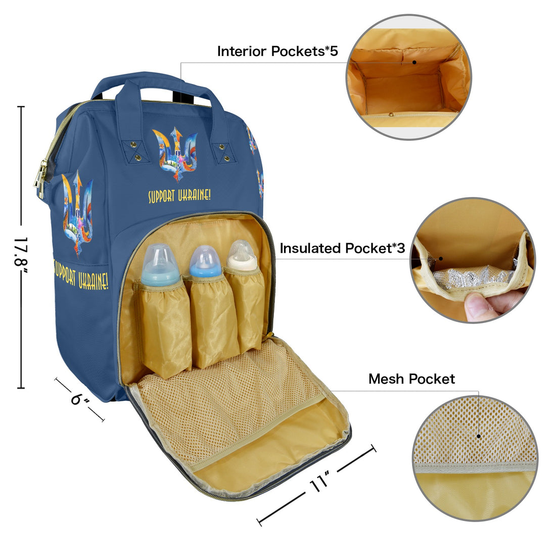 Support Ukraine Trident Multi-Function Travel Diaper Bag-Large