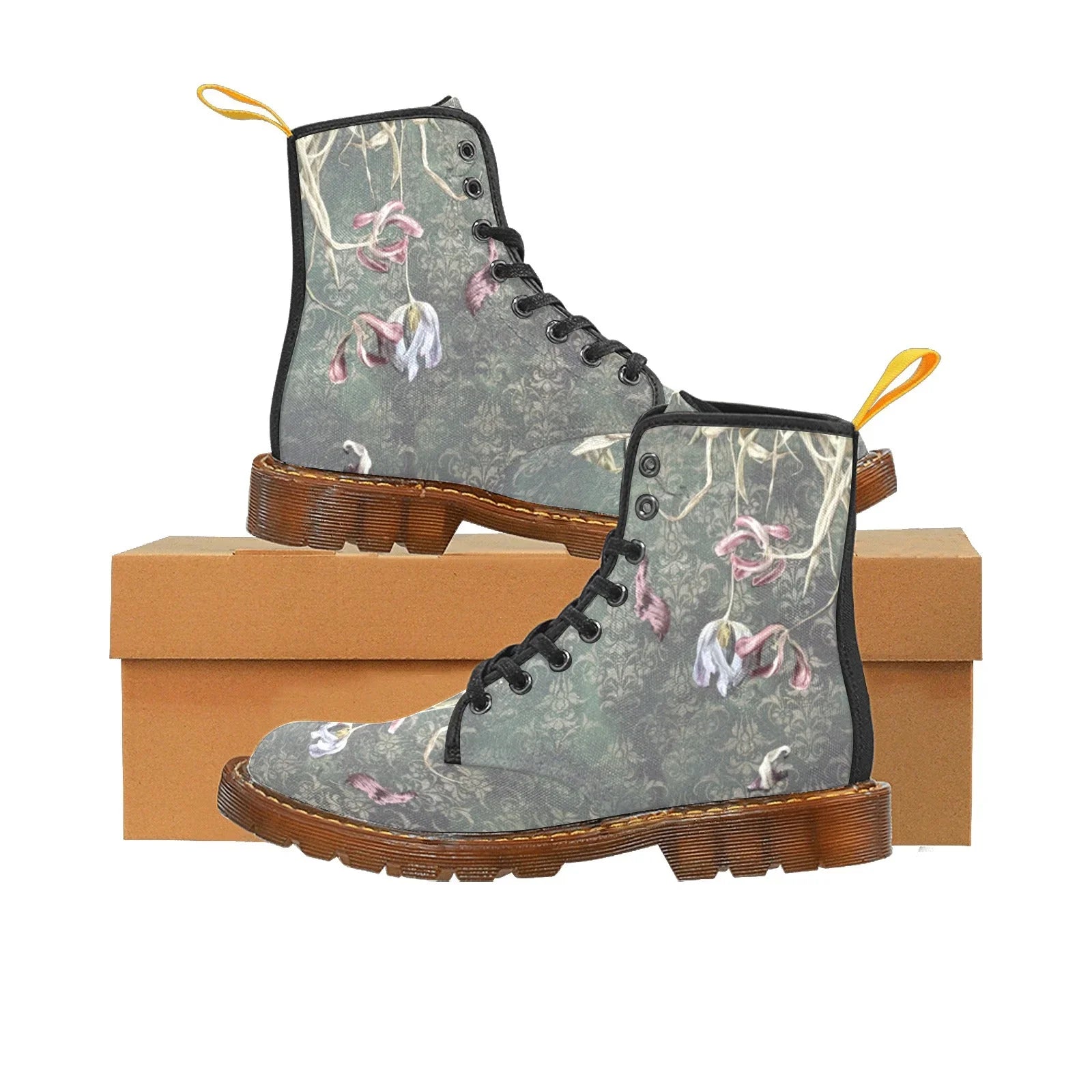 Damascus Tulip Drama Custom Canvas Boots For Women Model 1203H - Lana Art Sweden
