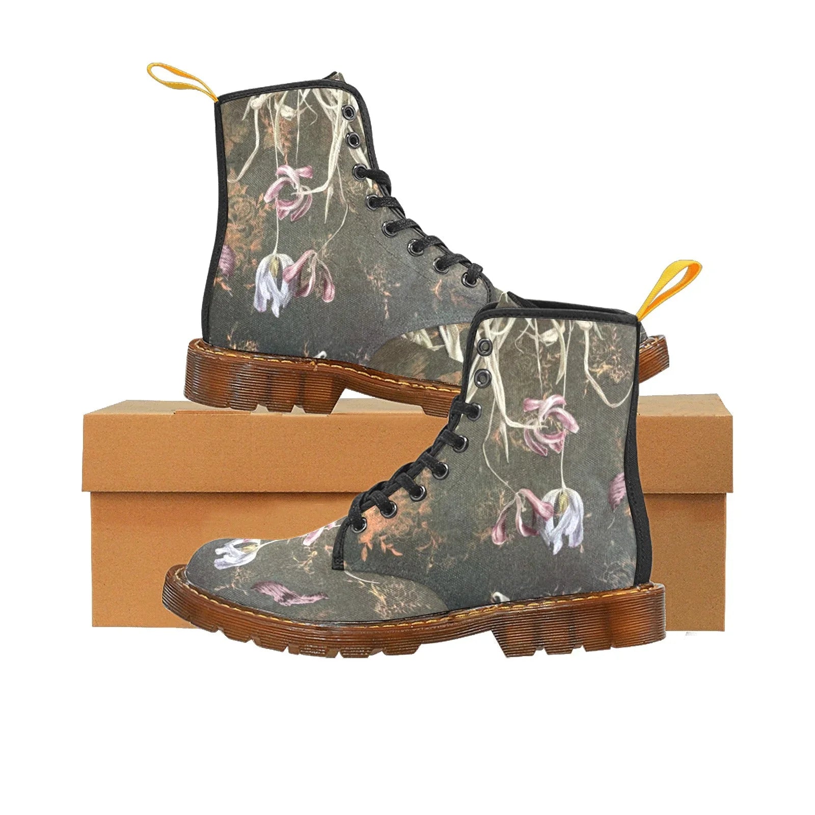 Damascus Tulip Twilight Custom Canvas Boots For Women Model 1203H - Lana Art Sweden