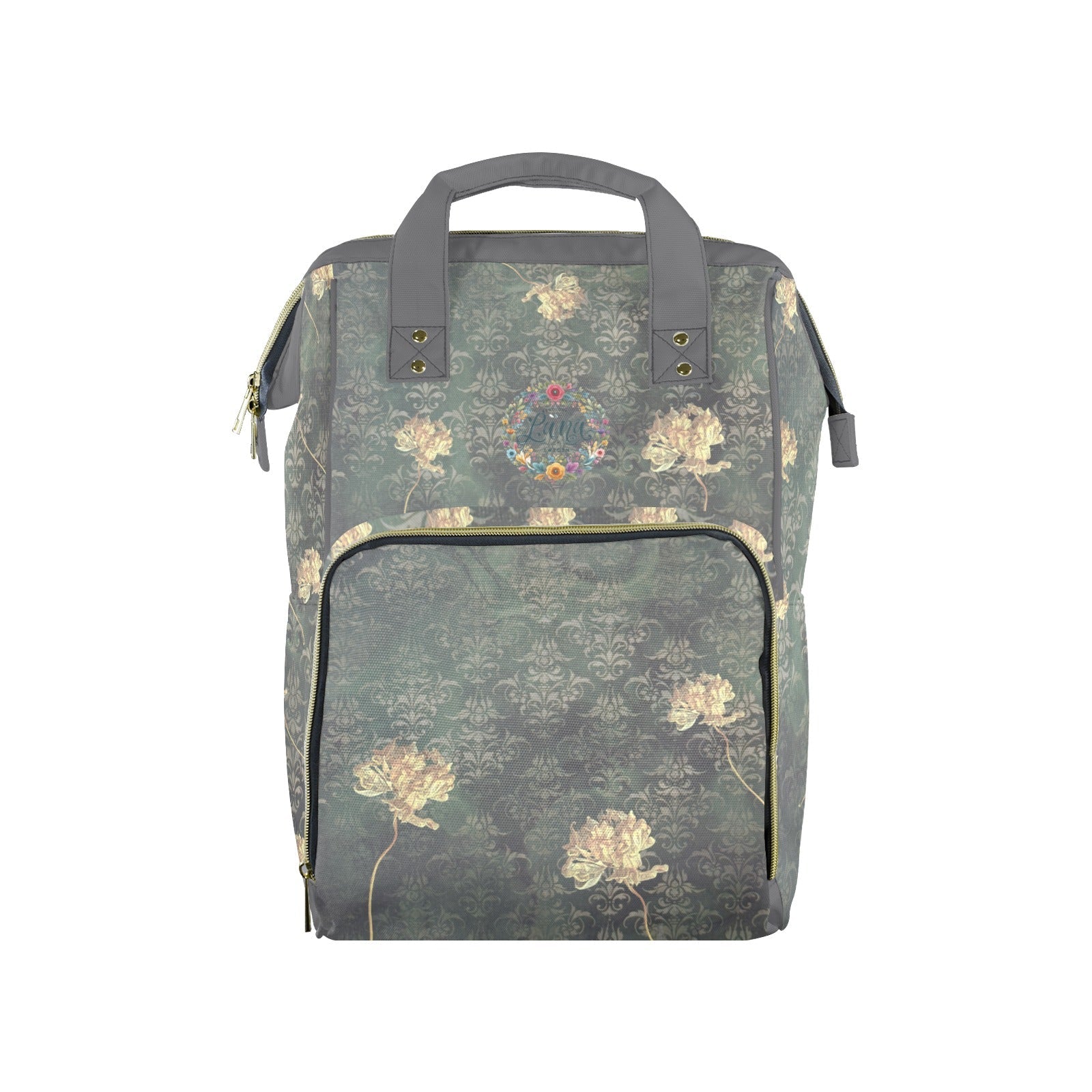 Damaskus Tulip Grey Multi - Function Travel Diaper Bag - Large - Lana Art Sweden