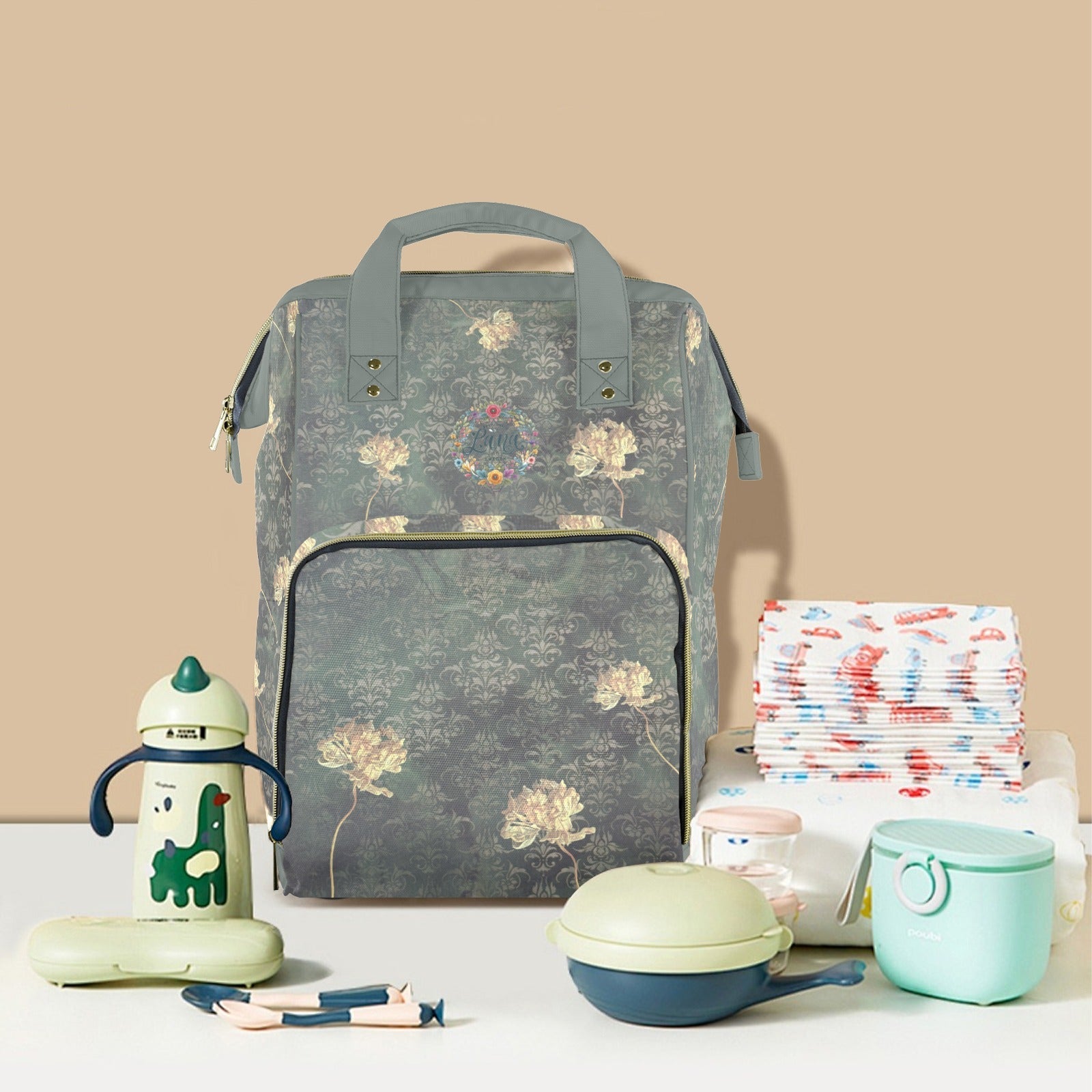 Damaskus Tulip Multi - Function Travel Diaper Bag - Large - Lana Art Sweden