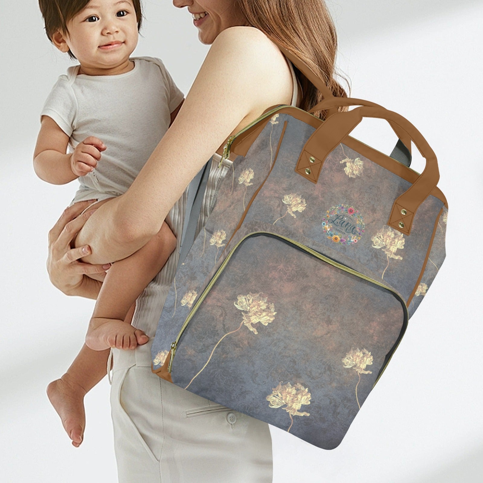 Damaskus Tulip Terracotta Multi - Function Travel Diaper Bag - Large - Lana Art Sweden