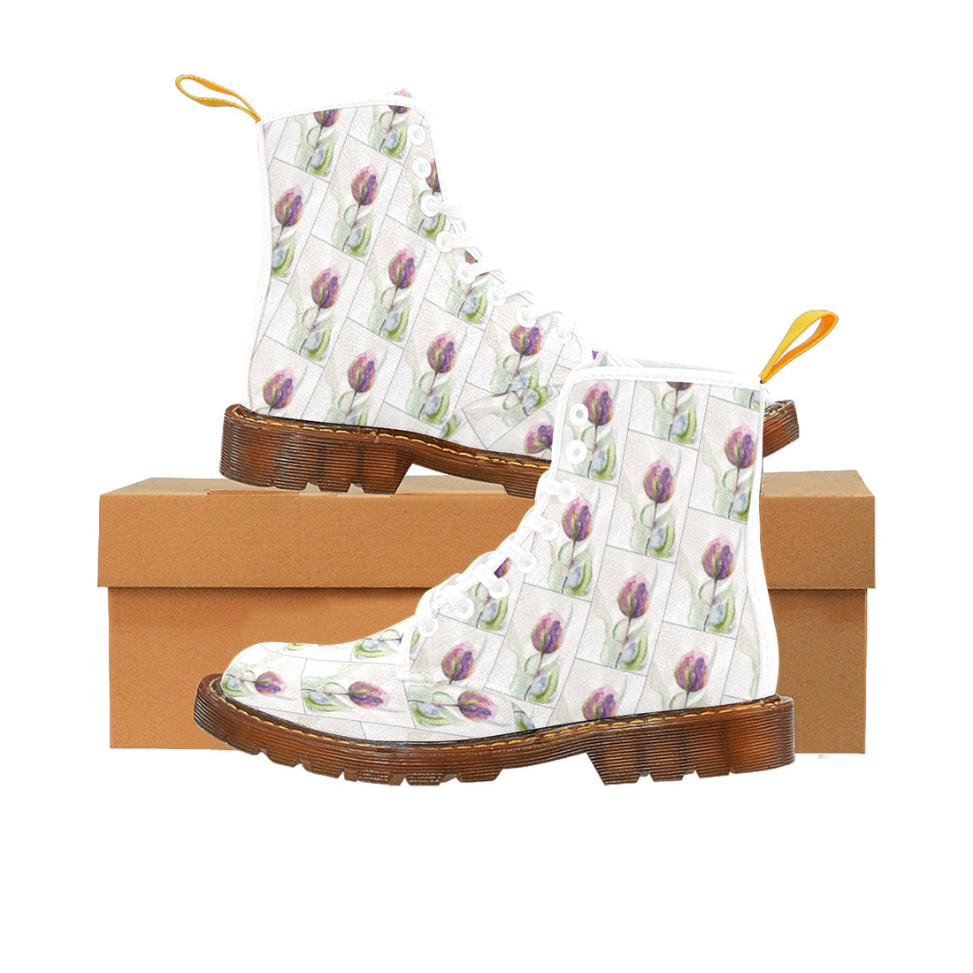 Tulip Pattern Custom Canvas Boots For Women Model 1203H