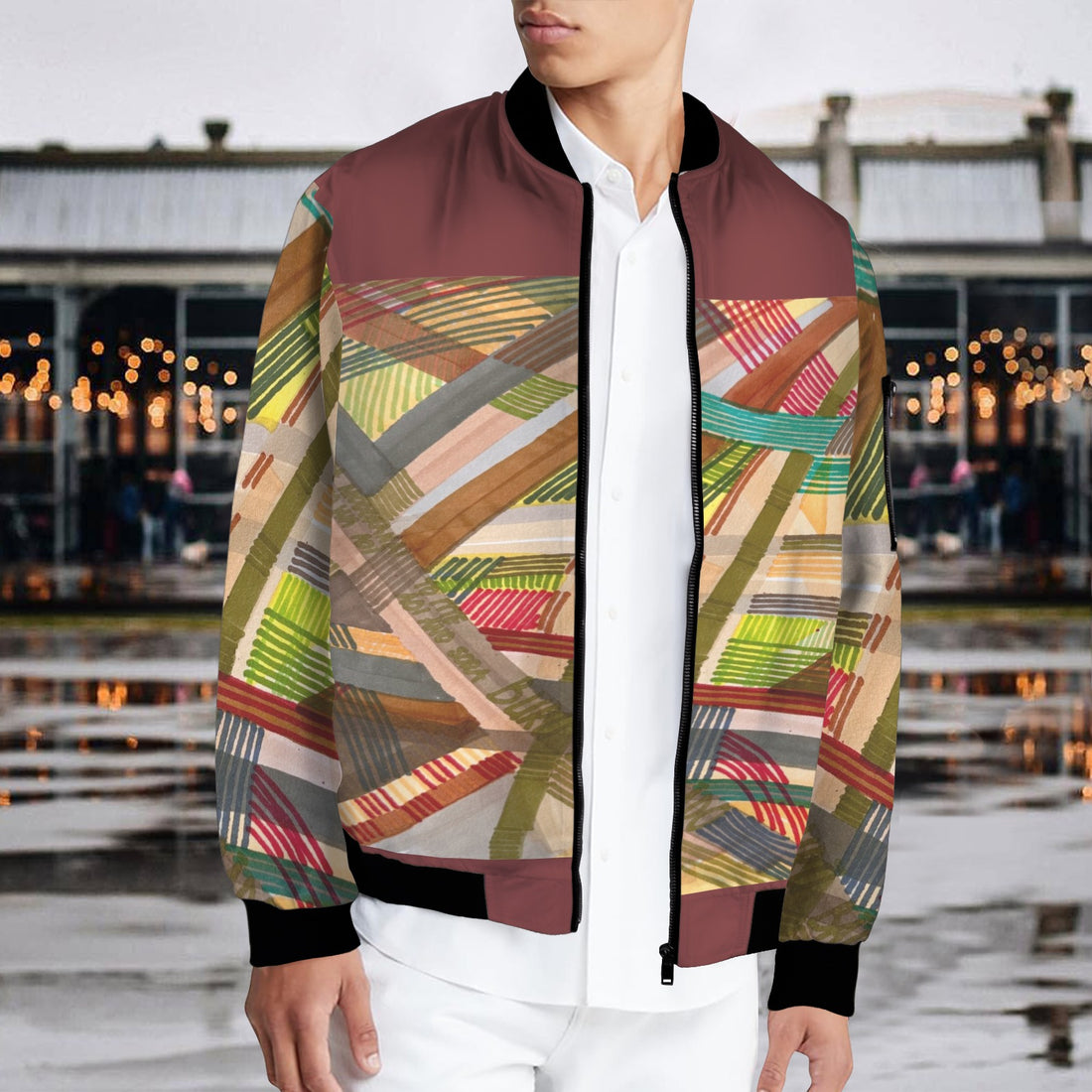 Brown Labyrinth Bomber Jacket