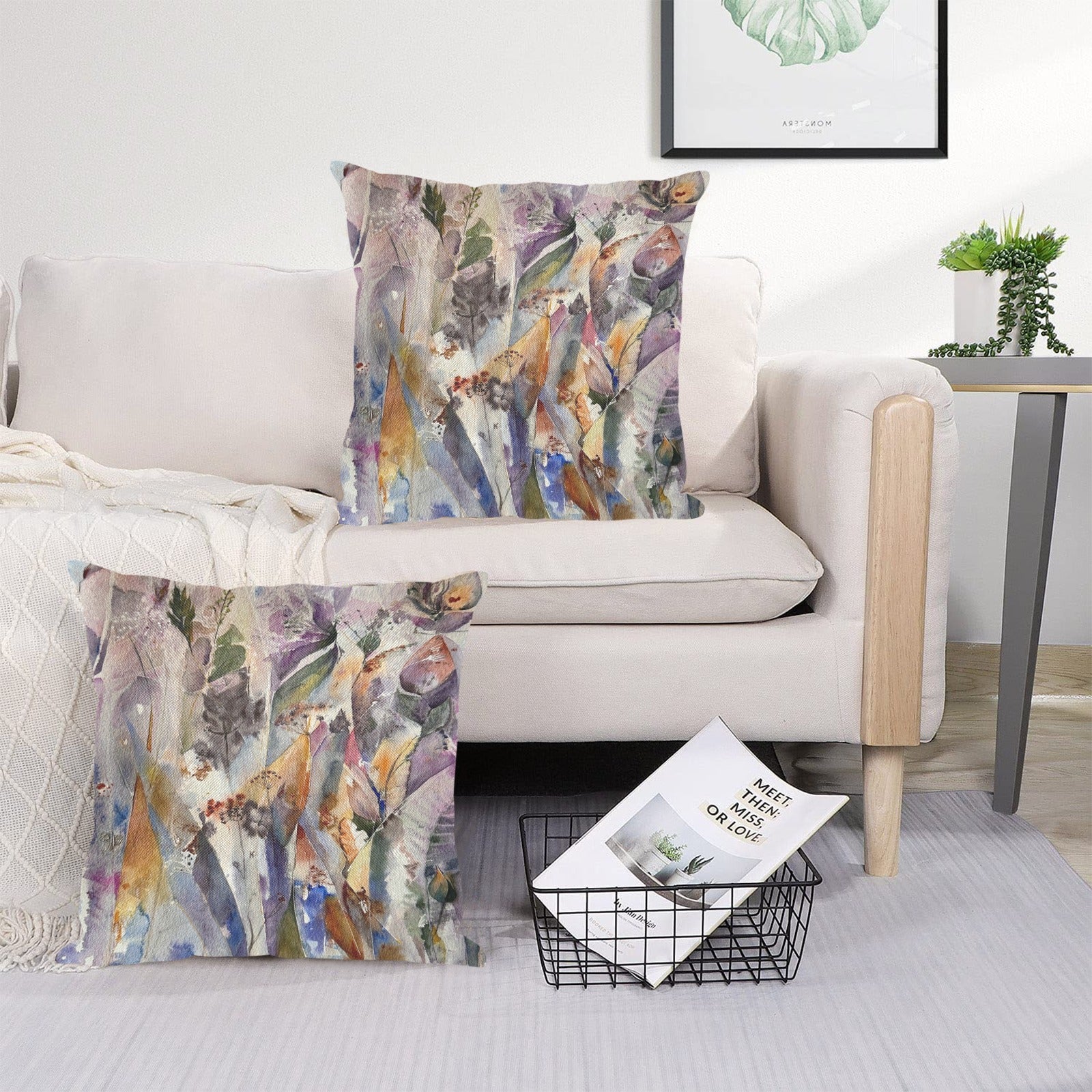 Iris and Mystery Plants Linen Zippered Pillowcase 18"x18"(Pack of 2)